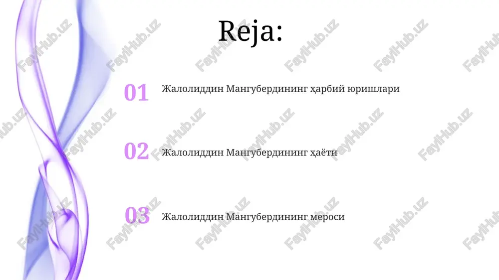 g 50 yoshlarida sodir bo'lgan va bu voqea xorazmshohlikning siyosiy barqarorligiga jiddiy ta'sir ko'rsatgan. manguberdining merosxorlari o'rtasidagi kurash, xorazmshohlikning zaiflashuviga va keyinchalik chingizxon hujumiga zamin yaratgan muhim omil bo'lgan. ichki siyosat va muammolar jaloliddin manguberdi davridagi ichki siyosatning asosiy muammolaridan biri 1220-yillardagi o'zbek urug'lari o'rtasidagi kurashlar va taxtga da'vogarlikning kuchayishi bo'ldi, bu esa mamlakatning zaiflashuviga olib keldi. uning hukmronligi davridagi yana bir muhim muammo – markaziy hokimiyatning zaiflashuvi va amirlarning o'zboshimchalik qilishi edi. bu holat davlat boshqaruvining samarasizligiga va mamlakatning tashqi tahdidlarga qarshilik qila olish qobiliyatining pasayishiga olib keldi. manguberdining hukmronligi davrida mamlakatdagi iqtisodiy inqiroz, xususan, soliq tizimining nomukammalligi va adolatsizligi, dehqonlarning noroziligini keltirib chiqardi. bu esa 1221 yildagi qishloq xo'jaligi mahsulotlarining kamayishiga sabab bo'ldi. manguberdi tugʻilishi va bolalik yillari jaloliddin manguberdining 1205-1206 yillar oralig'ida xorazm shahrida, boy va ta'sirli oilasida tug'ilgani tarixiy manbalarda qayd etilgan. uning bolalik yillari xorazmshohlarning boy madaniyati va kuchli armiyasi bilan tanish bo'lgan muhitda, yuqori …