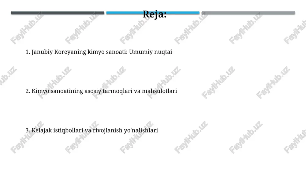 va rivojlantirish dasturlari tufayli, 2025-yilga kelib, koreyaning kimyoviy mahsulotlar eksport hajmi 50 milliard dollarga yetishi kutilmoqda. yillik o'sish sur'ati 7% ga yetgan holda, koreyaning kimyo sanoati “circular economy” (aylana iqtisodiyoti) tamoyillarini amalga oshirish orqali ekologik toza texnologiyalarni rivojlantirishga yo'naltirilgan. ekologik masalalar va barqaror rivojlanish kimyoviy zavodlardan chiqadigan chiqindilarning 15% dan ortig'i suv havzalariga tushib, suvning ifloslanishiga olib keladi va bu muammoni hal qilish uchun qat'iyroq qonunlar va texnologiyalarni qo'llash zarur. barqaror rivojlanish maqsadlariga erishish uchun janubiy koreya kimyo sanoati 2030-yilga qadar karbon emissiyasini 40% ga kamaytirishni rejalashtirgan bo'lib, bu esa yangi texnologiyalar va davlat siyosatining muhim rolini ta'kidlaydi. plastik va kauchuk sanoati janubiy koreya sintetik kauchuk ishlab chiqarishda ilg'or texnologiyalarni qo'llaydi va butun dunyo bo'ylab taniqli brendlarga yuqori sifatli mahsulot yetkazib beradi, bu esa mamlakatning kimyo sanoatida raqobatbardoshligini oshiradi. janubiy koreyaning plastik sanoati yillik 50 milliard aqsh dollaridan ortiq bozor hajmini egallaydi va global miqyosda muhim o'yinchi hisoblanadi, unda lg …