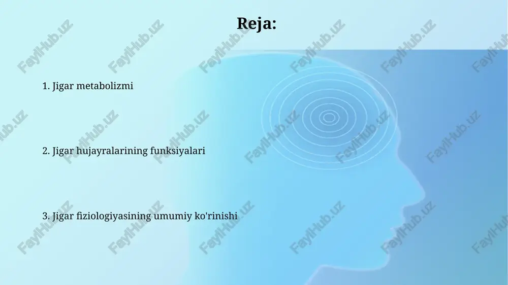 hi jigarning o'rtacha vazni 1,5 kg atrofida bo'lib, u qorin bo'shlig'ining yuqori o'ng qismida joylashgan va ikki qon tomir tizimi - portal va jigar arteriyasi bilan ta'minlangan. jigarda 1000 dan ortiq biokimyoviy reaksiyalar sodir bo'ladi, shu jumladan, oqsillar sintezlanishi, toksinlar zararsizlantirilish va safro ishlab chiqarish. jigar kasalliklari jigarning surunkali kasalliklari, masalan, siroz, jigar hujayralarining 70% dan ko'prog'ining yo'qolishiga olib kelishi mumkin va bu o'limga olib kelishi mumkin. gepatit b va c viruslari jigar sirroziga va jigar hujayralari karsinomasiga olib kelishi mumkin, yillik yangi holatlar soni millionlab hisoblanadi. detoksikatsiya funktsiyalari jigarning detoksifikatsiya funksiyasi jarayonida kuniga 1000 dan ortiq turli xil toksinlar, shu jumladan dorilar va metabolitlar, zararsizlantiriladi. jigarda glukuronidlanish, sulfatlanish va metillanish kabi ii fazali reaktsiyalar orqali toksinlarning suvda eruvchan konjugatlarga aylantirilishi ularning tanadan chiqarilishini tezlashtiradi. immunitet funktsiyalari jigar immunitet hujayralari, b va t limfotsitlarini sintez qilish va ularning faolligini tartibga solishda ishtirok etadi, bu esa immun javobning optimal funksiyalanishiga hissa …