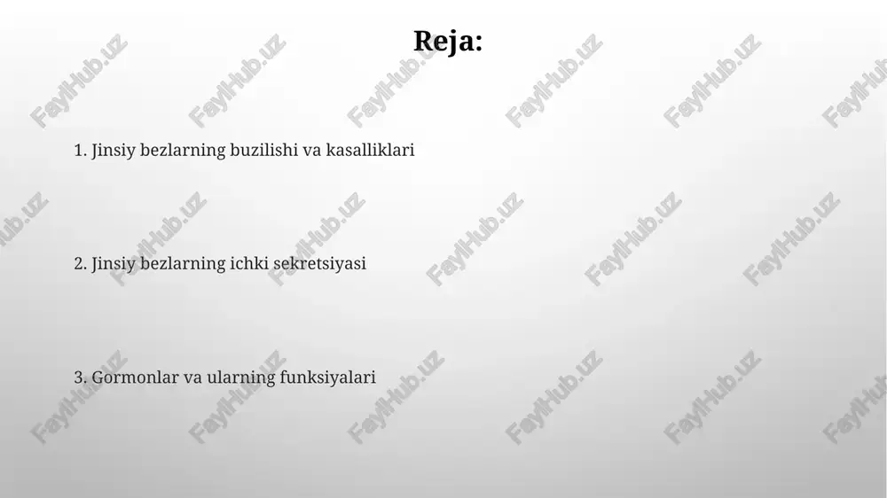 n va dihidrotestosteron kabi boshqa androgenlarni ham, ozroq miqdorda esa estrogenlarni ham sekretsiya qiladi, bu gormonlar muvozanati reproduktiv salomatlik uchun zarurdir. testosteronning ishlab chiqarilishi va regulyatsiyasi testosteronning qondagi miqdori salbiy teskari aloqa mexanizmi orqali, gipotalamus va gipofiz bezining lh va gnrh gormonlari sekretsiyasi orqali tartibga solinadi, bu esa testosteron ishlab chiqarilishini boshqaradi. testosteron sintezi xolesterindan boshlanib, bir qator fermentativ reaksiyalar orqali 17-ketosteroidlarga aylanadi va qon oqimiga chiqariladi. menopauza va gormonlar menopauza davrida estrogen va progesteron gormonlarining darajasi keskin pasayadi, bu esa 50 yoshdan keyingi ayollarda reproduktiv funksiyaning tugashiga olib keladi. fsh (follikul stimulyatsion gormon) va lh (lyuteinizatsion gormon) gormonlarining qon darajasi menopauza paytida sezilarli darajada ortadi, bu esa ovulyatsiyaning yo'qolishiga sabab bo'ladi. estrogenlarning funksiyalari estrogenlar metabolizmni tartibga soladi va tana yog'ining taqsimlanishini boshqaradi, bu esa vaznni nazorat qilish va semirish xavfini kamaytirishda muhim ahamiyatga ega bo'lib, taxminan 15-25% ga yordam beradi. estrogenlar suyak zichligini oshirishda muhim rol o'ynaydi, ayniqsa, 30 …