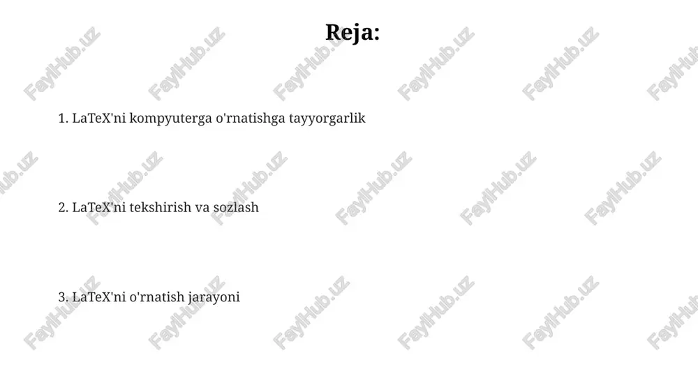 ing asosiy afzalliklaridan biri uning manba kodini yozishga asoslanganligi va natijada xatosiz, estetik jihatdan yoqimli va bir xil formatdagi 1000 ta hujjatni tezda yaratish imkoniyatini beradi. latex, tex dasturiy ta'minotiga asoslangan bo'lib, murakkab matn formatlash imkoniyatlarini taklif qiladi va shuning uchun ilm-fan va texnologiya sohasidagi 2000 dan ortiq mutaxassislar tomonidan qo'llaniladi. latex bu matematik formulalar, murakkab jadvallar va boshqa ko'pgina elementlarni o'z ichiga olgan yuqori sifatli hujjatlar yaratishga imkon beruvchi kuchli typesetting tizimi bo'lib, professional ko'rinishdagi 100 dan ortiq sahifalik kitoblar yaratish uchun juda mos keladi. tex live o'rnatish tex live’ni oʻrnatishda 20 gb dan ortiq bo'sh joy talab qilinishi mumkin, shuning uchun tizimingizdagi disk maydonini oldindan tekshirib koʻring. tex live oʻrnatish jarayoni turli xil paketlarni, jumladan, 5000 dan ortiq fontlarni va 10000 dan ortiq makro paketlarni oʻz ichiga oladi. tex live’ni muvaffaqiyatli oʻrnatish uchun administrator huquqlariga ega boʻlishingiz va internetga ulanishingiz kerak, chunki ba'zi paketlar onlayn yuklab olinadi. o'rnatishni …