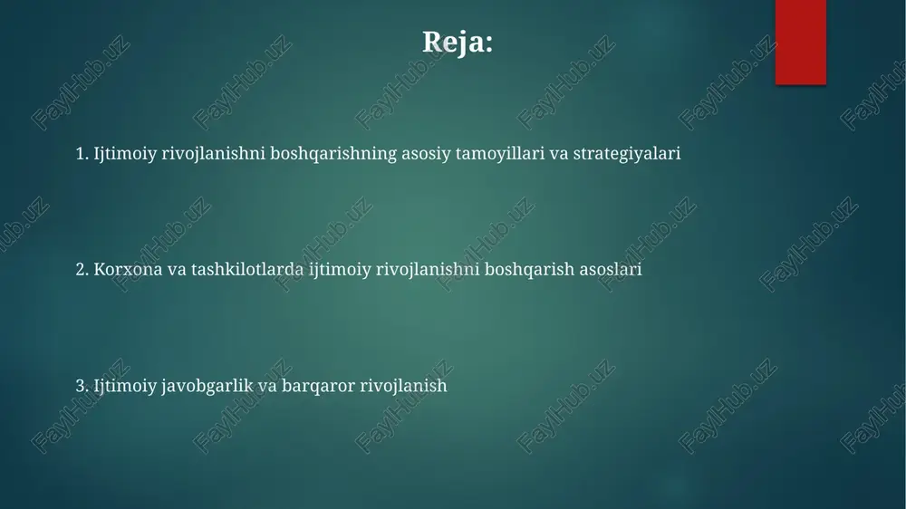 ko'proq foyda keltirishi mumkin, bu esa kompaniya uchun moliyaviy jihatdan samarali hisoblanadi. sog'lom xodimlar ish unumdorligini 15-25% ga oshirishi mumkin, bu esa kompaniyaning rentabelligini sezilarli darajada yaxshilaydi va kasallikdan kelib chiqadigan yo'qotishlarni kamaytiradi. korxona va tashkilotlardagi ijtimoiy mas'uliyat korxonalar ijtimoiy dasturlariga 5-10% byudjet mablag'larini ajratishi, bu esa jamiyat bilan munosabatlarni yaxshilashga va loyihalarning ijtimoiy ta'sirini kuchaytirishga yordam beradi. korxonalarning ijtimoiy mas'uliyati strategiyasi, 30% gacha xodimlarni jalb qilish va 15% gacha mahsulot sotishni oshirishga olib kelishi mumkin, shuningdek, brend obro'sini mustahkamlaydi. ijtimoiy mas'uliyatli biznes 20% gacha operatsion xarajatlarni kamaytirish orqali samaradorlikni oshirishi, atrof-muhitga ta'sirni minimallashtirishi mumkin. xodimlarni o'qitish va rivojlantirish o'rtacha 35% ishchilar o'zlarining potentsialini to'liq ochib bermaydilar, chunki ularga kerakli ko'nikmalarni rivojlantirish va yangi texnologiyalarni o'rganish imkoniyati berilmaydi. ishchilarni malaka oshirish dasturlari samaradorligini 20% ga oshirish uchun, o'quv rejalari ularning kundalik vazifalari bilan bog'liq bo'lishi va amaliy mashg'ulotlarni o'z ichiga olishi kerak. xodimlarni rivojlantirishga investitsiyalar roi (qaytish darajasi) ni 30% …