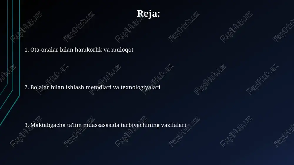 arayonini yaxshilash uchun 3-5 ta yangi pedagogik texnologiyalarni joriy etish va ularning samaradorligini baholash bo'yicha hisobotlar tayyorlash talab etiladi. ma'muriyat bilan ota-onalar va bolalar o'rtasidagi munosabatlarni yaxshilash maqsadida kamida 4 marta hamkorlikda uchrashuvlar va seminarlar o'tkazish rejalashtiriladi. huquqiy mas'uliyat maktabgacha ta’lim muassasasida tarbiyachi kamida 3 yillik tajribaga ega boʻlishi va davlat ta’lim standartlariga muvofiq 15 dan ortiq oʻquv dasturlarini qoʻllashi kerak. ta’lim jarayonida xavfsizlik qoidalarini buzganlik uchun tarbiyachi ma’muriy yoki jinoyat javobgarligiga tortilishi mumkin, bu esa 5 dan 15 million soʻmgacha jarimaga yoki qamoq jazosiga olib kelishi mumkin. sinfni boshqarish va tartibni saqlash kun davomida kamida 3 marta, har bir bolaning gigiyena talablariga rioya etishini nazorat qilish va kerak bo'lganda sanitariya-gigiyena qoidalarini eslatish, bolalar o'rtasida yuqumli kasalliklarning oldini olish uchun profilaktika tadbirlarini amalga oshirish zarur. sinfda 2-3 nafar yordamchi tarbiyachi bilan birgalikda, 15-20 nafar bolaning xavfsizligini ta’minlash va tartib-intizomni saqlash, shuningdek, o'yin va mashg'ulotlar jarayonida ularning faoliyatini nazorat qilish vazifasi …