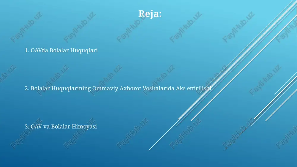 an himoya qilishni kafolatlaydi. o'zbekiston respublikasining "ommaviy axborot vositalari to'g'risida"gi qonuni ommaviy axborot vositalarida bolalar huquqlarini himoya qilishga oid normalarni o'z ichiga oladi, shu jumladan, bolalarga zarar yetkazadigan ma'lumotlarning tarqalishini cheklash. taxminan 70% dan ortiq o'zbekiston aholisi ommaviy axborot vositalaridan foydalanadi, shu sababli bolalar huquqlari to'g'risidagi axborotni yetkazishda oavning ahamiyati katta, bu esa ijtimoiy mas'uliyatni kuchaytiradi. bolalar huquqlarini himoya qilishdagi oavning roli oav, bolalar huquqlari buzilishi haqidagi xabarlarni 24 soat ichida tarqatish orqali, jamoatchilik fikrini shakllantirish va tezkor javob choralarini qo'llashga yordam beradi, bu esa 1000 dan ortiq bolaning hayotiga ijobiy ta’sir ko'rsatishi mumkin. bolalar huquqlari to'g'risidagi axborot kampaniyalari, oav orqali 50% ga yaqin aholini qamrab olish orqali, xususan, qashshoqlik va zo'ravonlik kabi omillarga qarshi kurashda muhim rol o'ynaydi. oav, bolalar huquqlarini himoya qilish bo'yicha 3ta asosiy tashkilot bilan hamkorlik qilib, ularning ishlarini ommaviylashtirish va aholini bolalar huquqlari to'g'risida xabardor qilishga yordam beradi. internet va ijtimoiy tarmoqlar: bolalar xavfsizligi bolalar …