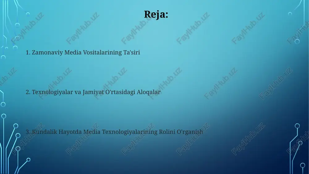 htiyotkorlik bilan yondashish zarurligini ta'kidlaydi. 2023-yilgi ma'lumotlarga ko'ra, dunyo aholisining 60% dan ortig'i smartfonlardan foydalanadi, bu esa ularning asosiy axborot manbai sifatida mobil qurilmalardan foydalanishini ko'rsatadi. smartfonlar va ularning imkoniyatlari smartfonlarning 5g texnologiyasi orqali 1 gbps gacha tezlikda internetga ulanish imkoniyati mavjud boʻlib, bu yuqori sifatli video-konferentsiyalar va tezkor fayl almashishni taʼminlaydi. zamonaviy smartfonlarning koʻpchiligi 128 gb dan 1 tb gacha ichki xotiraga ega boʻlib, foydalanuvchilarga minglab fotosuratlar, videolar va ilovalarni saqlash imkoniyatini beradi. ta'limda media texnologiyalari onlayn ta'lim platformalari orqali 5000 dan ortiq o'quv resurslari va 100 dan ortiq o'qituvchilar bilan o'zaro ta'lim imkoniyati yaratiladi, bu esa geografik cheklovlarni yo'qotadi. o'quv jarayonida sun'iy intellekt asosidagi algoritmlarni qo'llash, o'quvchilarning bilimlarini individual baholash va shaxsiylashtirilgan ta'lim dasturlarini yaratish imkonini beradi, bu esa o'zlashtirishni 30% ga oshiradi. onlayn xaridlar va xizmatlar onlayn to'lov tizimlarining xavfsizligi, masalan, 2 omilli autentifikatsiya yordamida, firibgarlik holatlarini 15% ga kamaytirishga yordam bermoqda. onlayn savdo-sotiqning o'sishi 2023-yilda 25% …