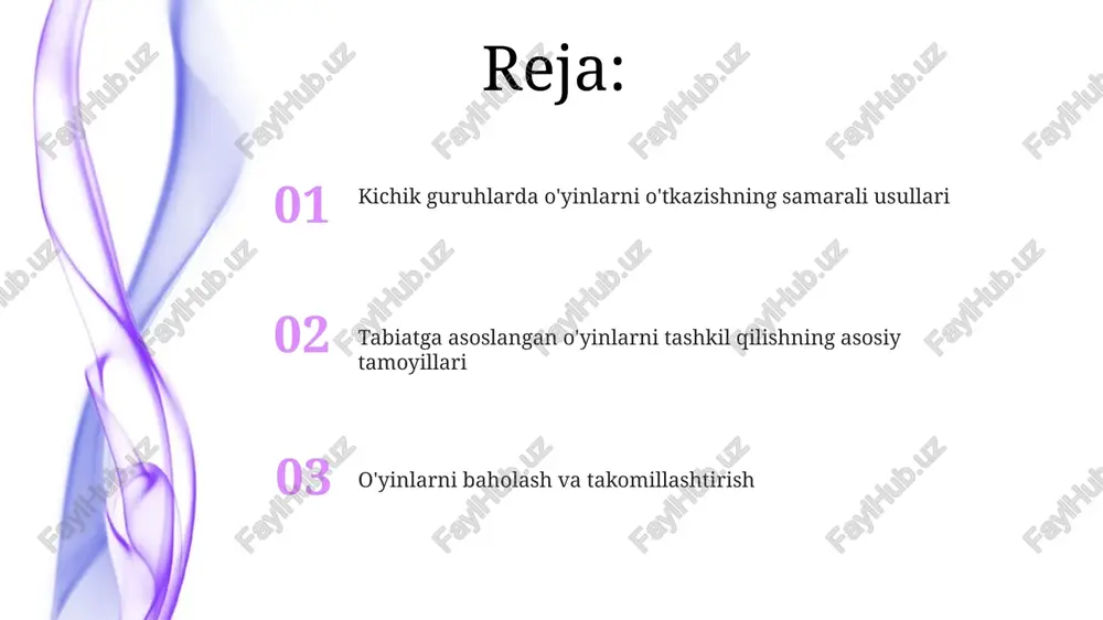 iborat bo'lishini va har bir ishtirokchi uchun kamida 2 ta vazifa kartochkasi yoki ko'rsatmalarini taqdim etish maqsadga muvofiq. bolalar bilan muloqot va ularni rag'batlantirish o'yin tugagach, har bir guruhning yutuqlarini taqqoslash va mukofotlash orqali, sog'lom raqobat muhitini yaratish va bolalarning ishtirokini kuchaytirish mumkin. bolalarni 5-7 kishilik kichik guruhlarga bo'lish orqali, har bir guruh a'zosi o'yin jarayonida faol ishtirok etishini ta'minlash mumkin. bu ularning jamoaviylik tuyg'usini rivojlantiradi. guruhni tashkil etish va rahbarlik qilish kichik guruhlarga 3-5 nafar ishtirokchidan iborat bo'limcha-bo'limcha qilib taqsimlash, har bir bo'limchaga tajribali rahbar tayinlash samaradorlikni oshiradi. o'yin qoidalarini tushuntirishda sodda va aniq tilni qo'llash, shuningdek, 5-7 daqiqalik amaliy mashqlar o'tkazish ishtirokchilarning tezroq moslashishiga yordam beradi. o'yinlardan keyingi faoliyat va xulosa tabiatga asoslangan o'yinlarning ekologik ta'sirini baholash uchun 3 ta asosiy mezonni (masalan, chiqindilar miqdori, o'simliklarga zarar yetkazish, suv resurslaridan foydalanish) aniqlang va ularni guruh ishtirokchilari bilan muhokama qiling. o'yinlardan so'ng, 5-7 daqiqali muhokama o'tkazing, unda har bir …