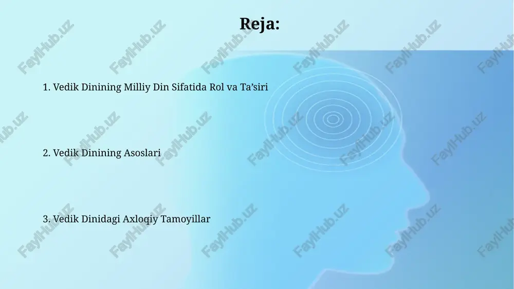 chalarni boyitgan. vedalar miloddan avvalgi 1500-500 yillar oraligʻida shakllangan boʻlib, 4 ta asosiy samxita – rigveda, yajurveda, samaveda va atharvaveda’larni oʻz ichiga oladi. vedalarning asosiy manbalari vedalar to'rtta asosiy qismdan – rigveda, yajurveda, samaveda va atxarvavedadan iborat bo'lib, ularda 1000 dan ortiq madhiya va mantralar mavjud. vedalardagi asosiy tushunchalar – dxarma (adolat), karma (amal), sansara (reinkarnatsiya) va moksha (ozodlik) kabi 4 ta muhim falsafiy tamoyillar asosida rivojlangan. yoga va uning turlari hatha yoga, tanani va nafasni boshqarishga qaratilgan 8 ta asosiy bosqichdan iborat bo'lib, tana sog'lig'ini yaxshilashga yordam beradi. yoga 4 ta asosiy turga bo'linadi: raja, bhakti, karma va jnana yogalari, har biri o'ziga xos maqsad va amallarga ega. brahmanlar va ularning roli brahmanlarning ierarxiyasi mavjud boʻlib, yuqori darajadagi brahmanlar (masalan, brahma, vishnu, shiva) pastki darajadagi xudolarga qaraganda koʻproq kuch va ta’sirga ega boʻlgan. veda matnlarida brahmanlarning kosmik tartib – rita – ni saqlashdagi roli ta’kidlanib, ularning harakatlari va xulq-atvori …