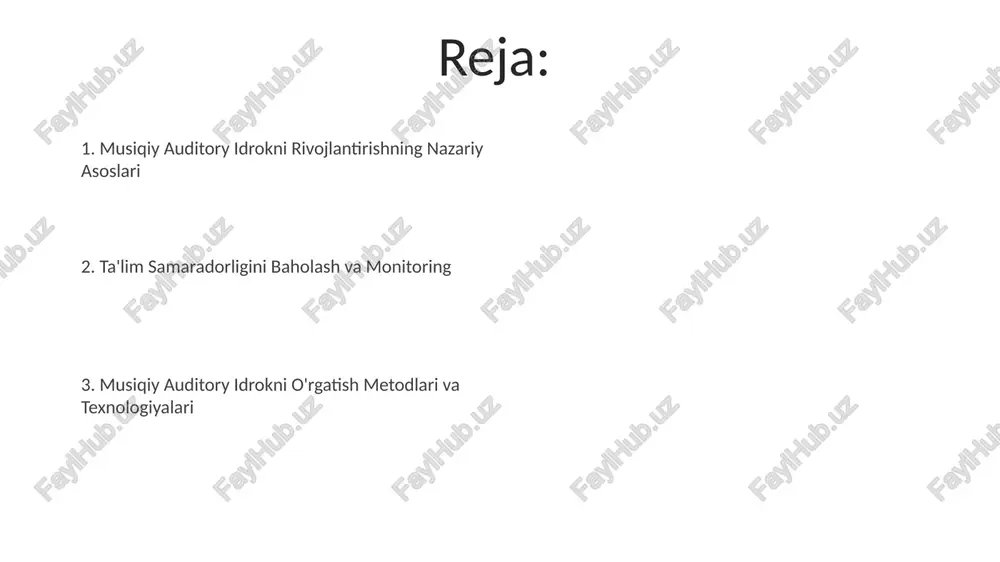sh va talqin qilish musiqiy asarni tahlil qilishda 3 ta asosiy element: melodiya, ritm va garmoniya chuqur tahlil qilinishi, ularning o'zaro bog'liqligi va musiqiy shaklning 5 qismdan iborat bo'lishi muhim ahamiyatga ega. musiqiy asarlarni tahlil qilish va talqin qilish jarayonida, nafaqat notalarni o'qish, balki 20 dan ortiq musiqiy adabiyotlarni o'rganish va kompozitorning biografiyasi bilan tanishish zarur. ta’lim natijalarini baholash amaliy mashg'ulotlar va mustaqil ishlarning 30% baholashga kiritilishi, talabalarning musiqiy tinglash qobiliyatini rivojlantirishdagi faol ishtirokini va mustaqil fikrlashini baholaydi. talabalarning musiqiy tinglash qobiliyatini baholashda 5 balldan 10 ballgacha boʻlgan ballar sistemasidan foydalanish, har bir koʻrsatkich uchun aniq mezonlarni belgilash samaradorligini oshiradi. musiqiy notalarni o’qish va yozish ko’nikmalarini shakllantirish musiqiy diktantlarni muntazam bajarish, 2-3 daqiqalik intervalli va ritmik naqshlarni yozib olish orqali eshitish va yozish ko'nikmalarini sinxronlashtirishga yordam beradi, bu esa ko'nikmalarni mustahkamlaydi. musiqiy notalarni o'qish ko'nikmalarini rivojlantirishda, 5-7 yoshli bolalar uchun sodda melodik namunalar va ritmik mashqlarni qo'llash samarali bo'ladi, bu …