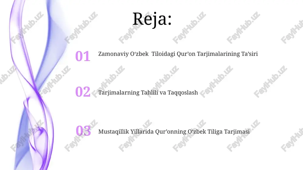 uslubda tayyorlangan o'nlab qur'on tarjimalari va tafsir kitoblari nashr etildi. qur'on tarjimalarining ijtimoiy-madaniy ta'siri tarjimalarning turli uslublari va til variantlari (masalan, soddalashtirilgan va adabiy) diniy tushunchalarni qabul qilishda xilma-xillikni keltirib chiqardi. mustaqillik yillarida qur'onning 5 dan ortiq tarjimasining nashr etilishi, diniy savodxonlikning oshishiga va milliy madaniyatga ta'sir ko'rsatdi. qur'on tarjimalarining keng tarqalishi, 21-asrda diniy ekstremizmga qarshi kurashda muhim ijtimoiy-madaniy omil bo'lib xizmat qildi. tarjimalarning tilviy xususiyatlari va farqlari o'zbek tiliga tarjima qilingan qur'on tarjimalarda taqriban 5-7 xil o'zbek shevasiga xos leksik birliklarning uchrashi kuzatiladi, bu esa tarjimalarning milliy xususiyatlarini yanada boyitadi. ba'zi tarjimalarda klassik adabiy til normalariga amal qilinsa, boshqalarida zamonaviy til elementlaridan keng foydalanilgan, bu esa tarjimaning tushunarliligiga ta'sir ko'rsatadi. qur'onning 114 surasini o'zbek tiliga tarjima qilishda turli uslubiy yondashuvlardan foydalanilganligi tarjimalar orasidagi ma'noviy va uslubiy farqlarni keltirib chiqaradi. kelajakdagi istiqbollar va rivojlanish yo'nalishlari qo'shimcha ravishda, 20 dan ortiq ilmiy-tadqiqot ishlarini amalga oshirish orqali qur'on tarjimalarining lingvistik va semantik …