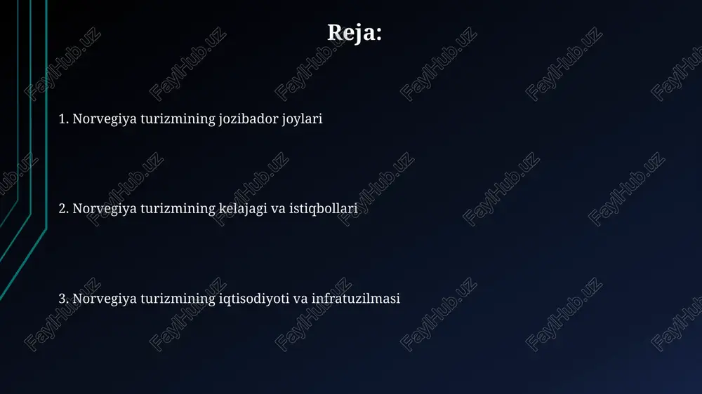 ida sayyohlarni jalb qiladi. norvegiya milliy bog'larida 20 dan ortiq yirik sutemizuvchilar turi, shu jumladan, qutb ayig'i, bug'u va qo'y kabi hayvonlar yashaydi. norvegiyaning 47 ta milliy bog'i bor bo'lib, ularning umumiy maydoni 38000 kvadrat kilometrdan oshadi, bu mamlakat hududining 11 foizini tashkil etadi. tog'lar va tog'li hududlar norvegiyaning 2000 dan ortiq togʻ choʻqqilari bor, ulardan eng balandi galdhøpiggen (2469 metr). bu togʻlar mamlakatning ajoyib tabiiy manzaralarini yaratishda muhim rol oʻynaydi va togʻ turizmining rivojlanishiga hissa qoʻshadi. norvegiya togʻlarida 4000 dan ortiq koʻllar mavjud boʻlib, ularning koʻpchiligi togʻ-suv turizmi, baliq ovlash va qayiqda sayr qilish kabi faoliyatlar uchun ideal sharoit yaratadi, bu esa mamlakat iqtisodiyotiga ijobiy taʼsir koʻrsatadi. norvegiya fjordlari, ularning koʻpchiligi muzliklar tomonidan hosil qilingan chuqur vodiylar, togʻli hududlarning asosiy qismini tashkil etadi va yiliga millionlab sayyohlarni jalb qiladi, shu jumladan, kruiz kemalari orqali. bergen – g'arbiy norvegiyaning marvaridi bergenning bryggen hududi yuneskoning jahon merosi roʻyxatiga kiritilgan boʻlib, taxminan …