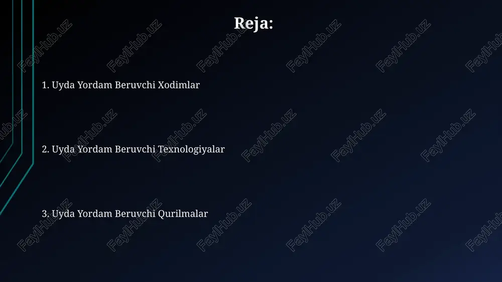 i. uyda yordam beradigan texnologiyalar uyda tibbiy yordam beradigan, masalan, qon bosimini o'lchaydigan yoki dorilarni eslatuvchi tibbiy gadjetlar, 30% gacha sog'liqni saqlash xarajatlarini kamaytiradi va bemorlarning mustaqilligini oshiradi. uyda keksalarga yordam beradigan robotlar 2023 yilda 15 milliard dollarlik bozorni tashkil etadi va yordamchi vazifalarni avtomatlashtirish, xavfsizlikni kuchaytirish orqali mustaqil hayot kechirishga yordam beradi. aqlli uy texnologiyalari, masalan, sensorlar va ovozli yordamchilar, 24/7 monitoringni ta'minlaydi, shoshilinch hollarda oila a'zolariga xabar beradi va yashash sifatini yaxshilaydi. volunteerlar va xayriya tashkilotlari ba'zi xayriya tashkilotlari uyda parvarishga muhtoj bo'lgan 100 dan ortiq oilalarga oyiga kamida 2 marta oziq-ovqat va dori-darmon yetkazib berish kabi yordamlarni ko'rsatadi. ko'ngillilar va xayriya tashkilotlari qariyalar va nogironlarga uyda yordam berishda muhim rol o'ynaydi, o'rtacha har yili 5000 dan ortiq odamga bepul tibbiy va ijtimoiy xizmatlarni taqdim etadi. ko'ngillilarning 70% dan ortig'i o'z vaqtlarini va mahoratlarini bepul sarflab, uyda yolg'iz yashaydigan keksalarga uy ishlarini bajarishda, masalan, tozalash va ovqat tayyorlashda …