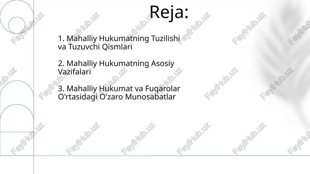 htirilgan. shahar aholisining 70% dan ortig'i yashash joylari yaqinidagi mavjud transport infratuzilmasidan, xususan, jamoat transportidan foydalanadi, bu ko'rsatkichni yanada yaxshilash uchun strategik rejalar ishlab chiqilmoqda. 6. mahalliy byudjet va moliya mahalliy byudjetlarning 20% dan ortig'i ijtimoiy infratuzilmani rivojlantirishga, shu jumladan ta'lim va sog'liqni saqlashga yo'naltiriladi. byudjetning shaffofligi va hisobotlarning o'z vaqtida taqdim etilishi davlat byudjeti kodeksiga muvofiq, mahalliy hokimiyat organlari tomonidan ta'minlanadi. 7. mahalliy hokimiyatning huquqiy bazasi qonun mahalliy kengashlarning vakolatlarini, ularning aholi bilan o'zaro munosabatlarini, byudjet va soliq siyosati masalalarini tartibga soladi, kamida 10 ta asosiy bo'limdan iborat. mahalliy hokimiyatning huquqiy bazasiga, shuningdek, o'zbekiston respublikasining 20 dan ortiq qonunlari va prezident farmonlari, vazirlar mahkamasi qarorlari kiradi, ularning ko'pchiligi ijro etuvchi hokimiyatning vakolatlarini belgilaydi. 8. mahalliy hokimiyatning rivojlanishi mahalliy hokimiyatning rivojlanishi davrida 1990-yillardan keyin 3 bosqichli tizim – qishloq, shahar va tuman hokimliklari shakllandi, bu esa mahalliy demokratiyaning mustahkamlanishiga yordam berdi. 2017-yildan boshlab mahalliy kengashlarning vakolatlari sezilarli darajada kengaytirildi, ularning …