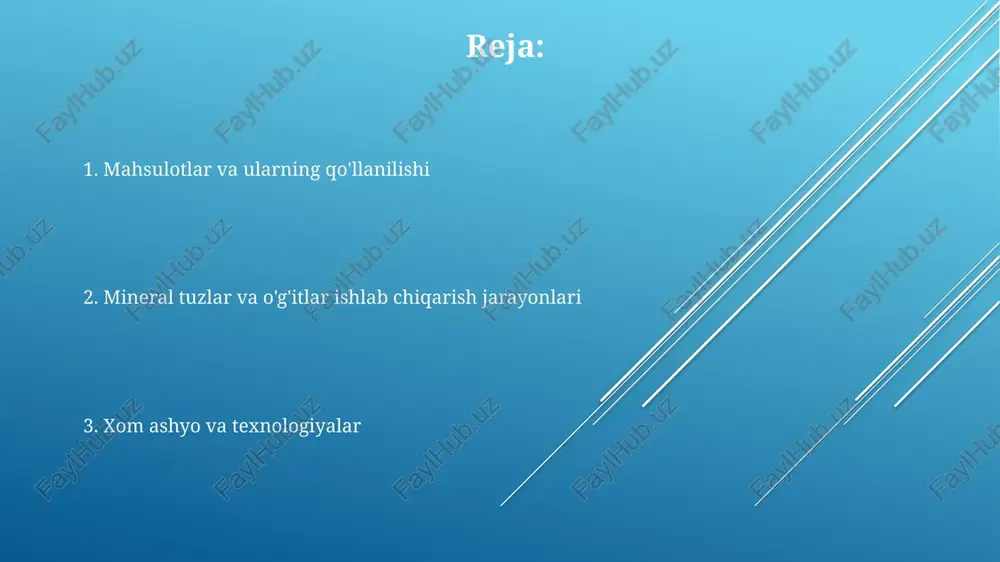 ishlab chiqarish salohiyatini oshirish uchun 2026 yilgacha 1 mlrd. aqsh dollaridan ortiq investitsiyalar kiritish rejalashtirilgan bo'lib, bu fosfor va kaliy o'g'itlari ishlab chiqarishni ko'paytirishga xizmat qiladi. jahon mineral o'g'it bozori 2027 yilga kelib 300 mlrd. aqsh dollarigacha etishi va yillik o'sish sur'ati 4-5% ni tashkil etishi kutilmoqda. agrokimyoviy mahsulotlar eksportining hajmini oshirish uchun 2025 yilgacha mineral o'g'itlar eksportini kamida 20% ga oshirish maqsadi qo'yilgan. kelajakdagi yo'nalishlar kelajakda mineral o'g'itlar ishlab chiqarishda biotexnologiyalarni qo'llash orqali samaradorlikni 20-30% ga oshirish va ekologik toza mahsulotlar olish yo'nalishi rivojlanadi. davlat tomonidan mineral o'g'itlar ishlab chiqaruvchi korxonalarga 5-10 yil muddatga soliq imtiyozlari berish orqali investitsiyalarni jalb qilish va modernizatsiyani tezlashtirish muhim ahamiyat kasb etadi. yangi avlod, yuqori samarali va energiya tejaydigan texnologiyalarni joriy etish orqali mineral o'g'itlar ishlab chiqarish xarajatlarini 15% gacha kamaytirish mumkin. ishlab chiqarish texnologiyalari azotli o'g'itlar ishlab chiqarishda ammiak sintezi jarayoni 450-500°c harorat va 200-300 atm bosimda amalga oshiriladi, bu esa yuqori …