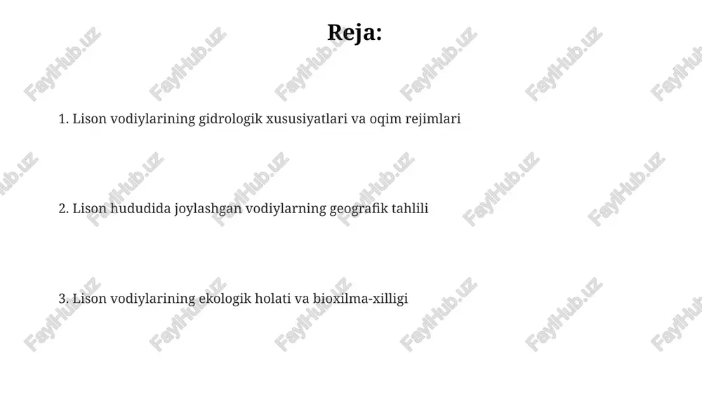 qin lison vodiylaridagi o'rmonlarning yo'qolishi yog'in-sochin miqdorining pasayishiga va suv resurslarining kamayishiga taʼsir ko'rsatdi, bu esa qurg'oqchilikka olib keladi. lison vodiylarida 20-asrning ikkinchi yarmidan boshlab intensiv dehqonchilik va yaylovlarning kengayishi tuproq eroziyasi va biologik xilma-xillikning kamayishiga olib keldi. tabiiy resurslar lisonda joylashgan 5-6 vodiyning 30% dan ortig'i unumdor tuproqlarga ega bo'lib, bu yerda dehqonchilik va bog'dorchilik rivojlangan. o'rganilgan vodiy hududlarining 15% gacha qismi o'rmon va butalar bilan qoplangan bo'lib, bu bioxilma-xillikni va ekologik muvozanatni saqlashda muhim rol o'ynaydi. suv resurslari jihatidan, tahlil qilingan vodiyning taxminan 25% qismi yer osti suvlariga boy bo'lib, bu yerda suv ta'minoti yaxshi. kelajakdagi istiqbollar vodiylarning ekologik holatini yaxshilash bo'yicha amalga oshiriladigan loyihalar natijasida 2025 yilga kelib, suv resurslarining 15% ga ko'payishi va 5 ga yaqin yangi ko'kalamzorlashtirilgan hududlar paydo bo'lishi kutilmoqda. qishloq xo'jaligi sohasida zamonaviy texnologiyalarni joriy etish orqali 2028 yilga kelib hosildorlikni 25% ga oshirish va 1000 ga yaqin fermer xo'jaliklarining daromadini ko'paytirish imkoniyati …