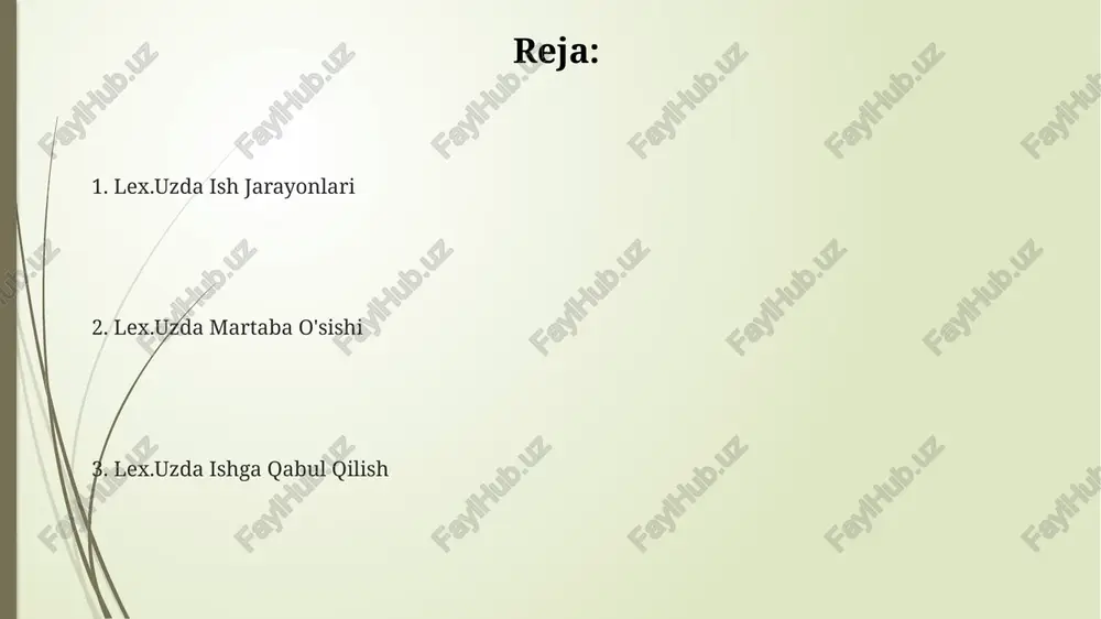 ompaniya o'z faoliyatini 2010-yildan boshlab boshlagan bo'lib, hozirgi kunda 150 dan ortiq malakali huquqshunos va mutaxassislar jamoasini birlashtirgan. lex.uz kompaniyaning asosiy faoliyat yo'nalishlari orasida korporativ huquq, mulk huquqi va intellektual mulk huquqi sohalarida 90% dan ortiq muvaffaqiyatli loyihalar amalga oshirilgan. martaba o'sishi va rivojlanish imkoniyatlari lex.uz da har yili 15% dan ortiq xodimlar martaba pog'onasini yuqorilatadi, bu esa o'rtacha 3 yilda yuqori lavozimga ko'tarilish imkoniyatini beradi. lex.uz mentoring dasturi orqali tajribali mutaxassislar yosh xodimlarga qo'llab-quvvatlash va maslahat berib, ularning karerasini 20% tezroq rivojlanishiga yordam beradi. kompaniya xodimlar malakasini oshirish uchun yiliga o'rtacha 500 soatdan ortiq treninglar va seminarlar o'tkazadi, bu esa professional rivojlanishni ta'minlaydi. lex.uzda ishga qabul qilish jarayoni lex.uzda ishga qabul qilish jarayoni odatda 2-3 bosqichdan iborat bo'lib, intervyu, test topshiriqlari va malaka sinovlarini o'z ichiga oladi. nomzodlarning 80% dan ortig'i birinchi bosqich – onlayn ariza va cv topshirish jarayonini muvaffaqiyatli yakunlaydi. ishga qabul qilish bo'yicha qaror odatda 3-5 …