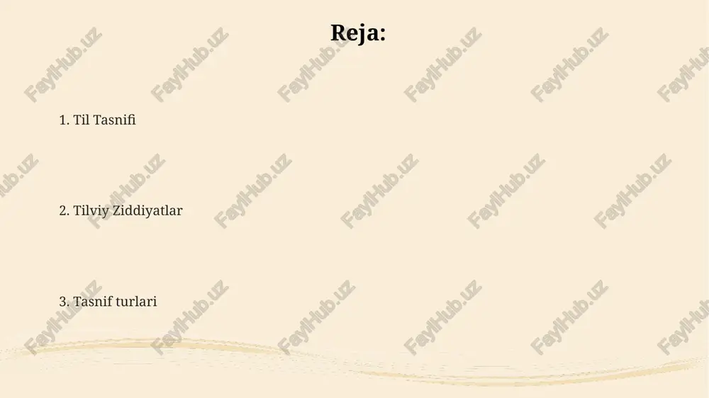 inkorporativ) asoslangan holda tillarni tasniflaydi va ularning grammatik tuzilishidagi farqlarni ta'kidlaydi. areal tasniflash areal tasniflash geografik yaqinlikka asoslangan boʻlib, 15 ga yaqin til oilasini oʻz ichiga olgan til guruhlarini aniqlashda qoʻllaniladi va til aloqalarini oʻrganishda muhim ahamiyatga ega. areal tasniflash, til oilalarining chegaralarini aniqlashda qiyinchiliklarga duch kelishi mumkin, chunki til aloqalari murakkab va koʻp omillarga bogʻliq boʻlib, kamida 5 ta omilni hisobga olish lozim. ushbu usulda til xususiyatlarining tarqalish arealini tahlil qilish orqali 20 dan ortiq tilning leksik, fonetik va grammatik oʻxshashliklari aniqlanadi va ularning genetik aloqalari haqida taxminlar bildiriladi. til oilaviy guruhlari nostraatik nazariya, ba'zi olimlarning fikricha, 10 ga yaqin asosiy til oilalarini umumiy kelib chiqishi bilan bog'laydi, ammo bu gipoteza hali ham munozarali hisoblanadi. til oilalari genealojik tasniflashda 70 dan ortiq asosiy oilalarga bo'linadi, ularning har biri o'ziga xos fonetik, grammatik va leksik xususiyatlarga ega. avstroneziya tillari oilasi geografik tarqalish jihatidan keng maydonni egallaydi va taxminan 1250 ga …