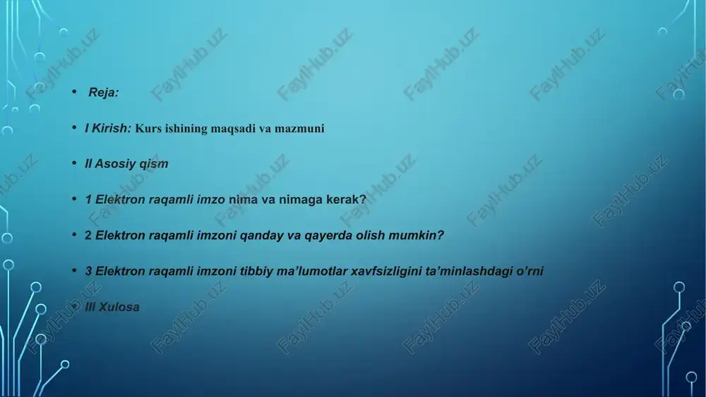 imzoning ochiq kaliti yordamida elektron hujjatdagi axborotda xatolik yoʻqligini aniqlash va elektron raqamli imzo yopiq kalitining egasini identifikatsiya qilish imkoniyatini beradigan imzo. qonunda talab etilgan shartlarga rioya etilgan taqdirda elektron raqamli imzo qogʻoz hujjatga shaxsan qoʻyilgan imzo bilan bir xil ahamiyatga egadir. elektron maʼlumotlarni kriptografik oʻzgartirish natijasida hosil qilingan belgilar ketma-ketligi. elektron raqamli imzo maʼlumotlar blokiga qoʻshib qoʻyiladi va blokni qabul qiluvchiga, manbani va maʼlumotlarning butunligini tekshirish hamda soxtalashtirishdan muhofazalanish imkonini beradi. hozirgi kunga kelib, ayrim mamlakatlar qonunchilik yoʻli bilan raqamli imzodan foydalanishni layoqatliligini qonunlashtirib qoʻyganlar. elektron raqamli imzo kalitlari sertifikatlari roʻyxatga olish markazlari tomonidan beriladi. elektron raqamli imzo nega kerak va uni qanday olish mumkin? kundalik faoliyat raqamli platformaga ko‘char ekan, virtual tarmoqda erkin va xavfsiz, ishonchli harakatlanish, shaxsni tasdiqlash va jarayonlarni amalga oshirish uchun har bir kishiga elektron raqamli imzo kerak bo‘ladi. jumladan, o‘zbekiston respublikasining bugungi qonunchilik talablariga ko‘ra, elektron raqamli imzo bo‘lmagan taqdirda, davlat organlarining interaktiv xizmatlaridan …