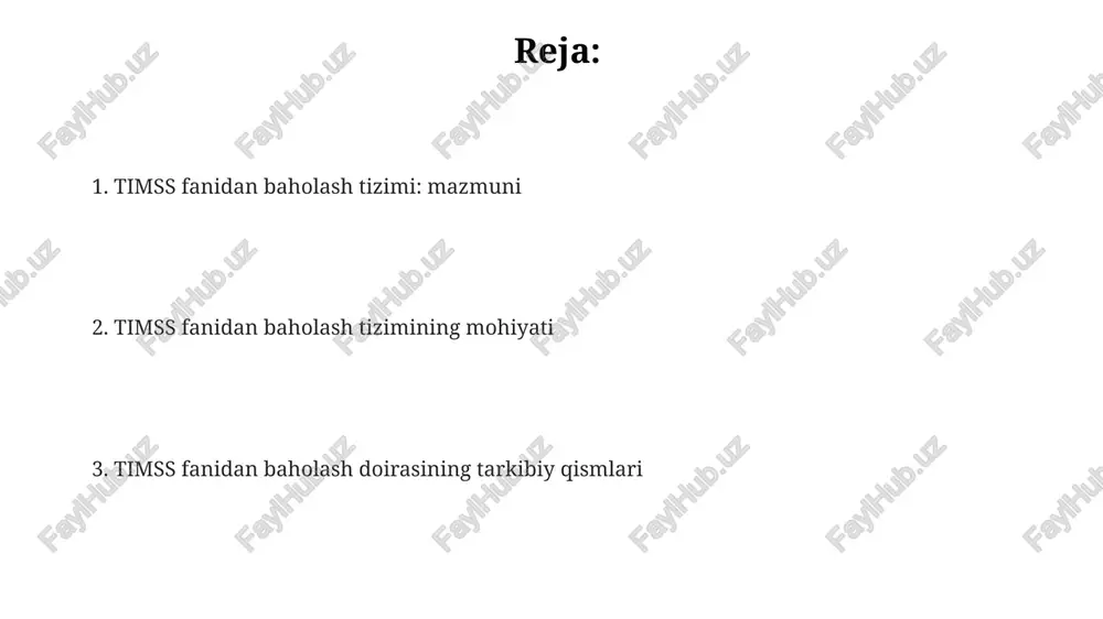 rajali bilishni anglatadi; masalan, biologiyada hujayra tuzilishini aniqlash, fizikada asosiy formulalarni bilishdir. qo'llash, 2-darajali ko'nikma bo'lib, o'rganilgan bilimlarni yangi vaziyatlarda ishlatish, masalan, ekologik muammoni hal qilishda tushunchalardan foydalanish. mulohaza yuritish, 3-darajali eng yuqori ko'nikma, dalillarga asoslanib xulosalar chiqarishni o'z ichiga oladi; tajriba natijalarini tahlil qilishda eng kerakli hisoblanadi. baholash konteksti: o'quv dasturi, o'qitish, o'quvchilar imkoniyatlari o'qitish jarayoni timss baholashida muhim, chunki o'qituvchilarning metodlari (masalan, faol o'qitish) o'quvchilarning 5e modeli kabi muvaffaqiyatiga ta'sir qiladi. o'quv dasturi timss doirasida, 4- va 8-sinflarda ilm-fan bo'yicha asosiy tushunchalarni qamrab oladi, bu tushunchalar davlat ta'lim standartlariga mos bo'lishi kerak. o'quvchilar imkoniyatlari timssda inobatga olinadi; ularning oldingi bilim darajasi va kognitiv qobiliyatlari ularning 70% natijalariga sezilarli ta'sir ko'rsatadi. timss fan testining tuzilishi va formatlari timss testlari 4-sinf va 8-sinf o'quvchilarining fan bo'yicha bilim darajasini baholash uchun mo'ljallangan. ular fan ta'limi sifatini o'lchashda muhim rol o'ynaydi. timss fan testlari tuzilishi ikkita asosiy jihatga ega: mazmun sohasi (biologiya, …