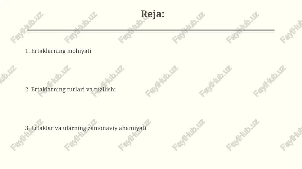 10 avloddan avlodga o‘tib, milliy qadriyatlar, urf-odatlar, va axloqiy me’yorlarni saqlashda muhim rol o‘ynaydi, madaniy merosning bir qismi sifatida. ertaklar orqali 12-15 yoshgacha bolalarga dunyoqarash, yaxshilik va yomonlik tushunchalari singdiriladi, shu bilan birga 7 asosiy emotsional holatlarni boshqarishga o'rgatiladi. ertaklarning psixologik talqini ertaklarning psixologik talqini bolalarning 5-7 yoshida shakllanadigan “oedip kompleksi” kabi tushunchalarni ramziy ifodalashi mumkin, bu ularning oilaviy munosabatlarini aks ettiradi. ertaklar psixologik jihatdan insonning ongsiz ehtiyojlarini qondirishga yordam beradi, masalan, 12 qahramonning sarguzashtlari shaxsiy rivojlanishning 12 bosqichini aks ettirishi mumkin. mashhur ertaklar va ularning tahlili «zumrad va qimmat» ertagida 3 ta olma obrazi orqali mehr-oqibat, hasad va adolat kabi tushunchalar ramziy ma’noda ochib berilgan. «bo’g’irsoq» ertagi aslida xalqning og’ir hayoti, undan qutulishning 5 xil yo’li va oqibatda halokatga uchrash haqida metafora ekanligi aytiladi. ertaklarning zamonaviy talqinlari va moslashuvlari ertaklarning zamonaviy talqinlari 21-asrda gender rollari va ijtimoiy adolat masalalarini 35 yoshgacha bo'lgan tomoshabinlar uchun qayta ko'rib chiqadi. ko'plab moslashuvlar …