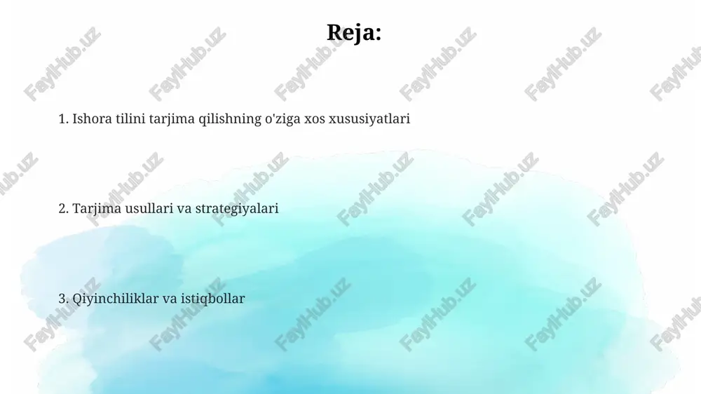utadi, bunda ma'no 100% saqlanadi, lekin imo-ishoralar soni 25% ga kamayishi mumkin, qulaylik uchun. grammatik transpozitsiya usuli imo-ishora tilining 5 asosiy parametrini (qo'l shakli, joylashuv, harakat, yo'nalish, ifoda) og'zaki til grammatikasiga moslashtirishga qaratilgan. madaniy moslashuv usuli imo-ishora tilidagi iboralarni o'zbek madaniyatiga xos bo'lgan 3 ta ekvivalent bilan almashtirishni o'z ichiga oladi, tushunishni osonlashtirish uchun. tarjimadagi qiyinchiliklar grammatik tuzilmalarning farqi katta qiyinchilik tug'diradi: imo tillarida gap tuzilishi og'zaki tillardan tubdan farq qilishi, masalan, 70% holatda sub'ekt oxirida kelishi mumkin. tarjima jarayonida imo-ishoralar tushunchasining nozikligi muhimdir, chunki bitta qoʻl harakati 5-6 xil maʼnoni anglatishi mumkin, bu esa tarjimada xatoliklarga olib keladi. madaniy kontekst juda muhim: har bir imo tili ma'lum bir madaniyat bilan bog'liq. misol uchun, 2 imo-ishora bir xil bo'lishi mumkin, lekin 90% turli madaniy ma'nolarga ega bo'lishi mumkin. madaniy moslashuv va ishora tili tarjimasi madaniy moslashuvda imo-ishoralarning 7 ta tuzilishini tushunish kerak. aks holda, tarjimada noaniqlik yuzaga keladi. bu moslashuv …