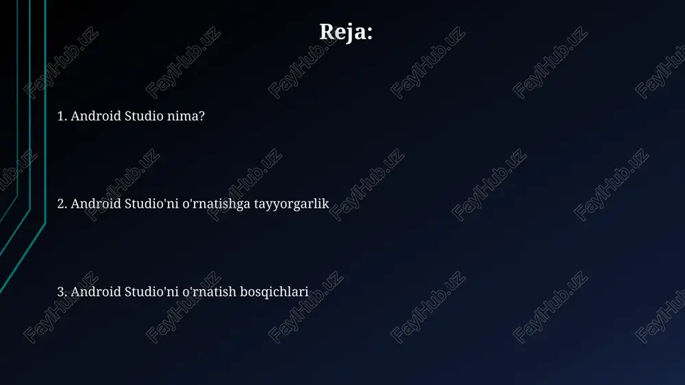 developers veb-saytidan olish tavsiya etiladi, chunki u eng yangi xususiyatlar va tuzatishlarni o'z ichiga oladi. yuklab olishdan oldin, kompyuteringiz android studio'ning minimal tizim talablariga javob berishiga ishonch hosil qiling, masalan, operativ xotira (ram) kamida 8 gb bo'lishi shart. o'rnatish jarayoni (windows) android studio'ni o'rnatish uchun 64-bitli windows versiyasi va kamida 4 gb ram talab etiladi, lekin 8 gb yoki undan yuqori bo'lishi tavsiya etiladi, shuningdek, 8 gb diskda joy bo'lishi kerak. o'rnatish jarayonida, 'android virtual device' (avd) uchun apparat tezlatgichini sozlash uchun 'intel haxm' dasturini o'rnatish tavsiya etiladi. bu avd ish faoliyatini sezilarli darajada yaxshilaydi. o'rnatish jarayoni (macos) macos uchun android studio'ni o'rnatish uchun eng so'nggi versiyani rasmiy veb-saytdan yuklab oling va 'android studio.dmg' faylini oching, bunda 4 gb ram tavsiya etiladi. ilova piktogrammasini applications jildiga sudrab, android studio'ni o'rnating. keyin, dasturni ishga tushiring va 28-versiya yoki undan yuqori api sdk komponentlarini o'rnating. o'rnatish jarayoni (linux) o'rnatish uchun avvalo, oracle …