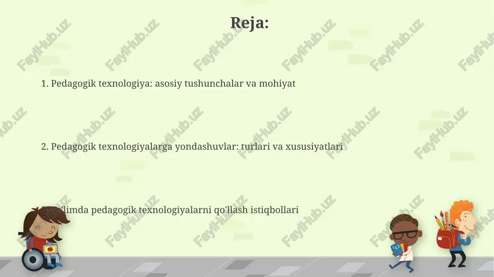 ta'limda o'quvchilarning 100% faol ishtirokini ta'minlaydi, bilimni mustaqil yaratishga e'tibor qaratadi, bu esa 90% chuqurroq tushunishga olib keladi. behaviorizm, 1950-yillarda mashhur bo'lgan, rag'batlantirish va jazolash orqali o'quvchilarning xulq-atvorini shakllantirishga qaratilgan bo'lib, 80% aniq natijalarga erishiladi. o'qitish uslublari va texnologiyalarni integratsiyalash o'qitish uslublari va texnologiyalar integratsiyasi 21-asr ko'nikmalarini rivojlantirish uchun muhim: tanqidiy fikrlash, hamkorlik va ijodkorlik kabi qobiliyatlarni shakllantirishda yordam beradi. ta'lim texnologiyalari (masalan, interaktiv doskalar va dasturiy ta'minot) bilan an'anaviy uslublar (ma'ruza, guruhli ishlar) kombinatsiyasi samaradorlikni oshirib, qiziqarli dars jarayonini ta'minlaydi. faol o'qitishda pedagogik texnologiyalar faol o'qitishda pedagogik texnologiyalar o'quv jarayonini 100% faollashtirishga qaratilgan innovatsion usullar va vositalarni qo'llashni nazarda tutadi, bunda interaktiv metodlar, akt va loyihalar muhim rol o'ynaydi. faol o'qitish texnologiyalari, masalan, "blum taksonomiyasi" bo'yicha topshiriqlar berish orqali o'quvchilarning kognitiv qobiliyatlarini 6 ta darajada (bilish, tushunish, qo'llash, tahlil, sintez, baholash) rivojlantirishni maqsad qiladi. raqamli savodxonlik va pedagogik texnologiyalarni qo'llash raqamli savodxonlik pedagogik texnologiyalarda "21-asr ko'nikmalari"ni shakllantirishda muhim, bunda …