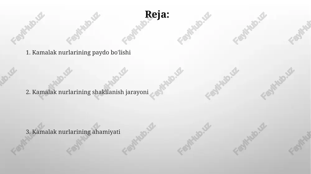 kdagi ta'siri yoy shaklida kuzatiladigan ranglar spektrini hosil qiladi. kamalakning shakllanishi kamalakning shakllanishi yorug'likning yomg'ir tomchilari ichida sinishi, qaytishi va tarqalishi natijasida yuzaga keladi, bu jarayon 42 graduslik burchak ostida kuzatiladi. kamalakning asosiy rangi yetti rangdan iborat: qizil, to'q sariq, sariq, yashil, moviy, indigo va binafsha, har birining to'lqin uzunligi 700 nm dan 400 nm gacha farq qiladi. birlamchi va ikkilamchi kamalaklar birlamchi kamalakda yorug'lik tomchiga kirib, sinadi va aks etadi, 40-42 gradus burchak ostida kuzatuvchiga qaytadi, qizil rang tashqi tomonda joylashgan. ikkilamchi kamalakda yorug'lik tomchida ikki marta aks etadi, natijada ranglar teskari bo'ladi, ya'ni binafsha tashqi tomonda joylashgan, burchak esa 50-53 gradus atrofida bo'ladi. kamalakning ranglari kamalakning ranglari yorug'likning sinishi va qaytarilishi natijasida hosil bo'ladi, bunda quyosh nurlari 42 daraja burchak ostida suv tomchilariga ta'sir etadi. kamalakda ko'rinadigan asosiy ranglar spektrning 7 ta elementini o'z ichiga oladi: qizil, to'q sariq, sariq, yashil, havorang, indigo va binafsha rang. kamalakni qachon …
