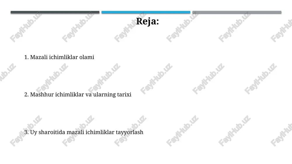 e bilan bog'langan. uning uyg'onish xususiyatlari tufayli. 17-asrda qahva yevropaga kirib keldi va tez orada mashhurlikka erishdi. ko'plab qahvaxonalar ochildi. ushbu qahvaxonalar siyosiy, adabiy va ijtimoiy muhokamalar uchun markaz bo'lib xizmat qildi. sutli kokteyllar va muzqaymoqli ichimliklar sutli kokteyllar odatda muzqaymoq, sut va ta'm beruvchi qo'shimchalar aralashtirilgan, 1930-yillardan beri mashhur ichimlik bo'lib, ozuqaviy qiymati yuqori. muzqaymoqli ichimliklar ko'pincha gazlangan suv yoki soda bilan muzqaymoqni birlashtiradi, natijada ko'pikli va shirin ta'm paydo bo'ladi, ayniqsa yozgi kunlarda 1-2 stakan ichish tavsiya etiladi. alkoholli kokteyllar: aralashtirish san'ati "aralashtirish san'ati"da 4 ta asosiy metod mavjud: aralashtirish (stirring), chayqatish (shaking), qatlamlash (layering) va maydalash (muddling), ularning har biri kokteylning tuzilishiga ta'sir qiladi. muzning turi (kubikli, maydalangan) va miqdori kokteylning suyultirilish tezligiga sezilarli ta'sir qiladi, shuning uchun retseptda ko'rsatilgan muzga e'tibor berish muhimdir. masalan, "daiquiri"da muz muhim. gazsiz salqin ichimliklar: chanqoqni qondirish gazsiz salqin ichimliklar tarkibida 90% dan ortiq suv bo'lib, organizmni suvsizlanishdan himoya qiladi va …