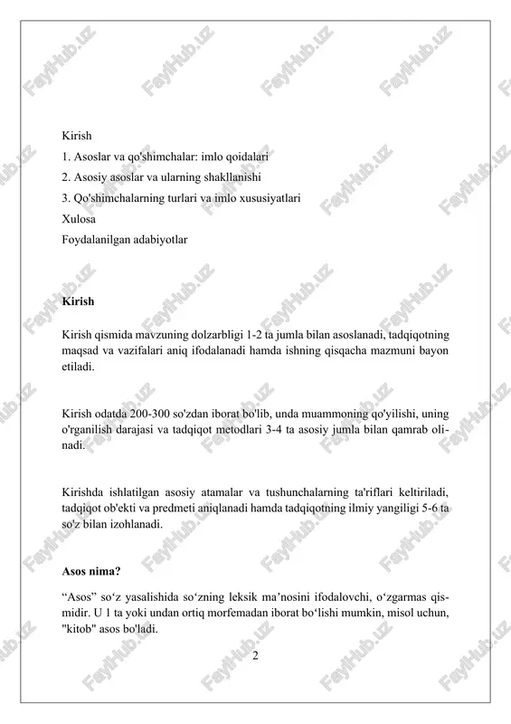 refikslar (so'z oldidan qo'shiladi), suffikslar (so'z oxiridan qo'shiladi) va infikslar (so'z ichiga qo'shiladi, kam uchraydi). prefikslar so'z ma'nosini o'zgartiradi, masalan, "no-" prefiksi "normal" so'ziga "normal bo'lmagan" ma'nosini beradi, bu so'zning ma'nosiga katta ta'sir ko'rsatadi. suffikslar so'zning grammatik shaklini o'zgartiradi, misol uchun, "-lar" ko'plikni ifodalovchi suffiks bo'lib, "kitob" so'zini "kitoblar" shakliga o'zgartiradi, sonni ko'rsatadi. prefikslar prefikslar so'zlarning ma'nosini o'zgartiradi: masalan, "no-" prefiksi "noqonuniy" kabi so'zlarni hosil qilib, inkor ma'nosini beradi, bu esa 100% qonuniy emasligini anglatadi. ba'zi prefikslar, masalan, "re-" prefiksi, takrorlash yoki qayta harakatni bildiradi. "qayta ko'rib chiqish" so'zi misol bo'la oladi, bu yerda re- prefiksi ishlatilgan bo'lib, 2 marotaba ko'rib chiqishni anglatadi. prefikslarning imlosi o'zgarmaydi, lekin ularning so'z bilan birga yozilishi muhim. masalan, "pre-" prefiksi "prezident" so'zida "-zident" bilan birgalikda yoziladi, bu 99% hollarda qat'iy qoidadir. suffikslar o'zbek tilida suffikslar so'zlarning oxiriga qo'shilib, ularning ma'nosini o'zgartiradi, masalan, '-chi' kasbni (o'qituvchi) yoki '-siz' yo'qlikni (uyqusiz) bildiradi, bu esa so'zning leksik …