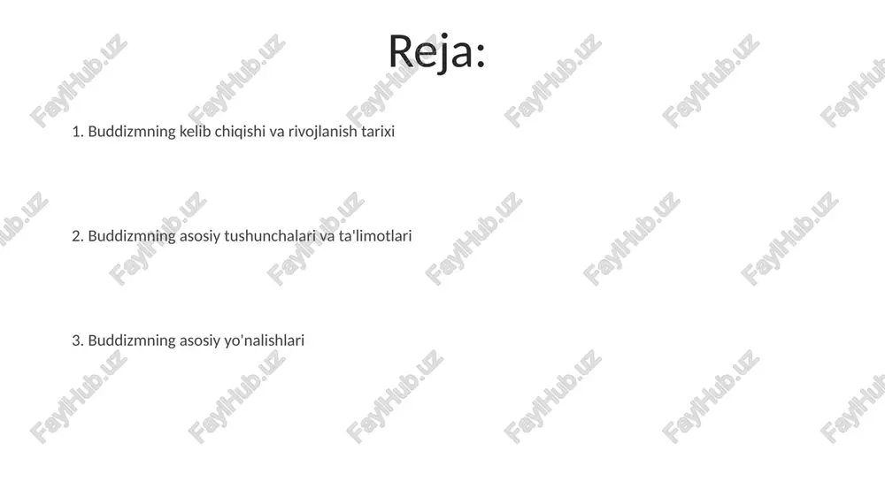 udot dunyosida qayta tug’ilishni ta’minlaydi. qayta tug’ilish (sanskritda: punarjanma) – bu o’limdan so’ng ongning boshqa shaklda, masalan, inson, hayvon yoki xudo sifatida, karmik sabablarga ko’ra yangi hayotga o’tishi, bu esa 5 agregatning doimiy o’zgarishini anglatadi. nirvana tushunchasi nirvana budda ta'limotining asosiy maqsadidir, u sakkiz qismli yo'l orqali erishiladi. bu yo'l, to'g'ri fikrlashdan to to'g'ri meditatsiyagacha bo'lgan bosqichlarni o'z ichiga oladi. nirvana tushunchasi, sansaradan ozod bo'lish, 'so'nish' degan ma'noni anglatadi. bu, nafsni, xudbinlikni yo'q qilish va abadiy tinchlikka erishish holatidir. besh axloqiy qoida besh axloqiy qoida (pancha sila) buddistlar uchun asos boʻlib, zarar yetkazmaslik, oʻgʻirlik qilmaslik, notoʻgʻri jinsiy aloqadan tiyilish kabi 5 ta asosiy tamoyilni oʻz ichiga oladi. besh axloqiy qoida (pancha sila) kundalik hayotda amalda qoʻllaniladi va buddistlarni xotirjamlik, mehribonlik va axloqiy tozalikka erishishga undaydi, bu esa karma qonuniga mos keladi. uch qimmatbaho toshlar (triratna) buddizmning asosi hisoblanadi, chunki ular budda, dharma (ta'limot) va sangha (rohiblar jamoasi) kabi uchta yo'naltiruvchi …