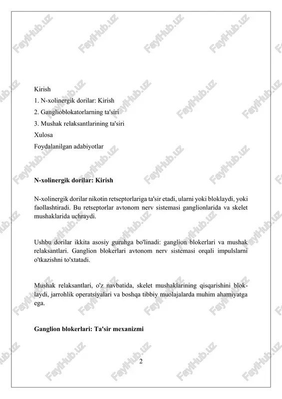 fobiyaga sabab bo'lishi mumkin, ayniqsa yuqori dozalarda ishlatilganda. ganglion blokerlarining klinik qo'llanilishi ganglion blokerlar o'tkir dissektsiyalovchi aorta anevrizmasini davolashda qo'llaniladi, chunki ular qon bosimini tezda pasaytiradi va aorta devoriga bo'lgan keskinlikni kamaytiradi. og'ir gipertoniya xurujlarida, masalan, gipertonik ensefalopatiya paytida, ganglion blokerlar qon bosimini nazorat qilishga yordam beradi, ammo ularning ta'siri oldindan aytib bo'lmaydi. ba'zi ganglion blokerlar refleks simpatik distrofiya (kompleks mintaqaviy og'riq sindromi) kabi holatlarda og'riqni kamaytirish uchun ishlatilgan, lekin boshqa davolash usullari ustunlik qiladi. ganglion blokerlarining nojo'ya ta'sirlari ganglion blokerlari ortostatik gipotenziyaga olib kelishi mumkin, bunda qon bosimi keskin pasayib, bosh aylanishi va hushdan ketish xavfini oshiradi. 50 yoshdan oshganlarda bu xavf yuqoriroq. antixolinergik ta'sirlar, masalan, og'iz qurishi (kserostomiya) va ko'rishning xiralashishi (siklopegiya), ganglion blokerlarining keng tarqalgan nojo'ya ta'sirlaridan bo'lib, bemorlarning 20-30 foizida uchraydi. ba'zi ganglion blokerlari qabziyatga olib kelishi mumkin, chunki ular ichak harakatini nazorat qiluvchi parasempatik nerv tizimini bloklaydi, bu esa bemorlarning 10% da noqulaylik tug'diradi. mushak …