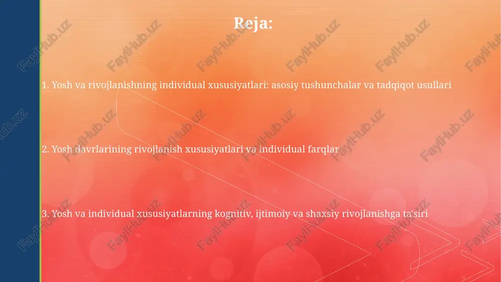 i boshlaydilar, lekin ularning fikrlashlari hali ham aniq narsalarga bog'liqdir. o'smirlik davrida (11-15 yosh) gipotezalarni shakllantirish va tekshirish qobiliyati rivojlanadi, bu esa formal operatsiyalar bosqichiga o'tishni anglatadi. shaxsiyat rivojlanishining yosh davrlari shaxsiyatning rivojlanish davrlari psixo-ijtimoiy nazariyaga ko'ra, erik erikson tomonidan 8 bosqichga bo'linadi, har bir bosqich o'ziga xos inqiroz va vazifalarni o'z ichiga oladi. piyajening kognitiv rivojlanish nazariyasi shaxsiyat rivojlanishining 4 asosiy davrini ko'rsatadi: sensorimotor (0-2 yosh), preoperatsion (2-7 yosh), konkret operatsiyalar (7-11 yosh) va formal operatsiyalar (11 yoshdan yuqori). ijtimoiy-hissiy rivojlanishdagi o'zgarishlar yosh ulg'ayishi bilan empatiya qobiliyati ortadi, ayniqsa 30-50 yosh oralig'ida, lekin 60 yoshdan keyin biroz pasayishi mumkin, bu hissiy barqarorlik bilan bog'liq. ijtimoiy munosabatlar doirasi o'smirlik davrida kengayib, 20-30 yoshlarda eng yuqori cho'qqisiga chiqadi, keyin esa barqarorlashadi va sifatga e'tibor kuchayadi, soniga emas. yosh va temperament xususiyatlari yosh o'tishi bilan temperamentning biologik asoslari, masalan, neyrotransmitterlar faolligi o'zgarishi mumkin, bu esa hissiy reaksiyalarning intensivligiga ta'sir qiladi. temperamentning o'zgarishi …