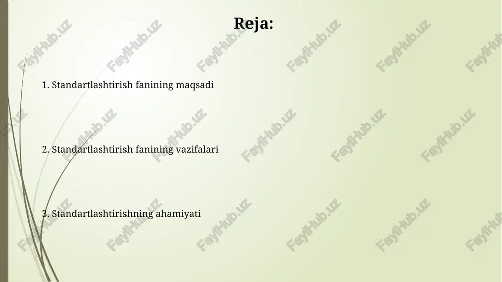 afolatlash, 90%dan ortiq muvofiqlikni ta'minlash va risklarni kamaytirishdan iborat. standartlashtirishning asosiy vazifalari standartlashtirishning asosiy vazifasi mahsulot sifatini oshirish, 120 dan ortiq davlatlar tajribasini o'rganib, innovatsion texnologiyalarni joriy etish orqali raqobatbardoshlikni ta'minlashdir. resurslarni tejash standartlashtirishning muhim vazifalaridan biri bo'lib, xom ashyo, energiya va mehnat resurslaridan oqilona foydalanishni 95% gacha optimallashtirishga qaratilgan. standartlashtirishning asosiy tamoyillari standartlashtirishning asosiy tamoyili - bu manfaatdor tomonlarning muvofiqligini ta'minlash, 17025-sonli standart talablariga rioya qilgan holda sifatli mahsulotlar ishlab chiqarishdir. standartlashtirishda tizimlilik printsipi, masalan iso 9001 standarti bo'yicha sifat menejmenti tizimini yaratishda, barcha jarayonlar o'zaro bog'liqligini anglatadi. standartlashtirish ob'ektlari standartlashtirish ob'ektlari 100 dan ortiq sohalarni qamrab oladi, xususan, mashinasozlik, qurilish materiallari va o'lchash vositalari kabi texnik mahsulotlar 200 turini o'z ichiga oladi. xizmatlar sohasida standartlashtirish ob'ektlari logistika, ta'lim va tibbiy yordam kabi 30 dan ziyod yo'nalishlarni qamrab olib, jarayonlarni optimallashtirishga qaratilgan. standartlashtirish turlari **majburiy standartlashtirish** qonun hujjatlarining talablariga muvofiq amalga oshiriladi, bu esa 100 dan ortiq xavfsizlik ko'rsatkichlarini …