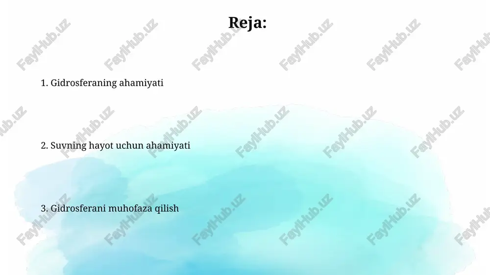 resurslariga bo'lgan talab 2050 yilga kelib 55% ga oshishi kutilmoqda, bu esa qishloq xo'jaligi va sanoatning kengayishi bilan bog'liq. ko'pgina rivojlanayotgan mamlakatlarda suv ta'minoti infratuzilmasining yetishmasligi tufayli 30% gacha suv isrof qilinadi, bu esa suv tanqisligini yanada kuchaytiradi. gidrosferaning ifloslanishi: tahdidlar va oqibatlar sanoat oqavalari va qishloq xo'jaligi chiqindilari tarkibidagi 700 dan ortiq kimyoviy moddalar suv ekotizimlariga zaharli ta'sir ko'rsatib, biologik xilma-xillikni kamaytiradi. plastik chiqindilarning mikroplastik zarralarga parchalanishi suv organizmlari tomonidan iste'mol qilinib, oziq-ovqat zanjiri orqali tarqalib, inson salomatligiga xavf tug'diradi. suvni muhofaza qilish choralari sanoat korxonalarining chiqindi suvlarini tozalash uchun zamonaviy filtrlash tizimlarini joriy etish, masalan, membranali texnologiyalar, suv sifatini yaxshilashga yordam beradi. qishloq xo'jaligida mineral o'g'itlar va pestitsidlardan foydalanishni qat'iy nazorat qilish, ularning suv havzalariga tushishini kamaytirish muhim ahamiyatga ega. suvni tejash texnologiyalari tomchilatib sug'orish texnologiyasi 30-70% gacha suvni tejaydi, bunda suv to'g'ridan-to'g'ri o'simlik ildiziga yetkaziladi, bug'lanish kamayadi. yomg'ir suvini yig'ish tizimlari orqali uy xo'jaliklari va qishloq xo'jaligi …