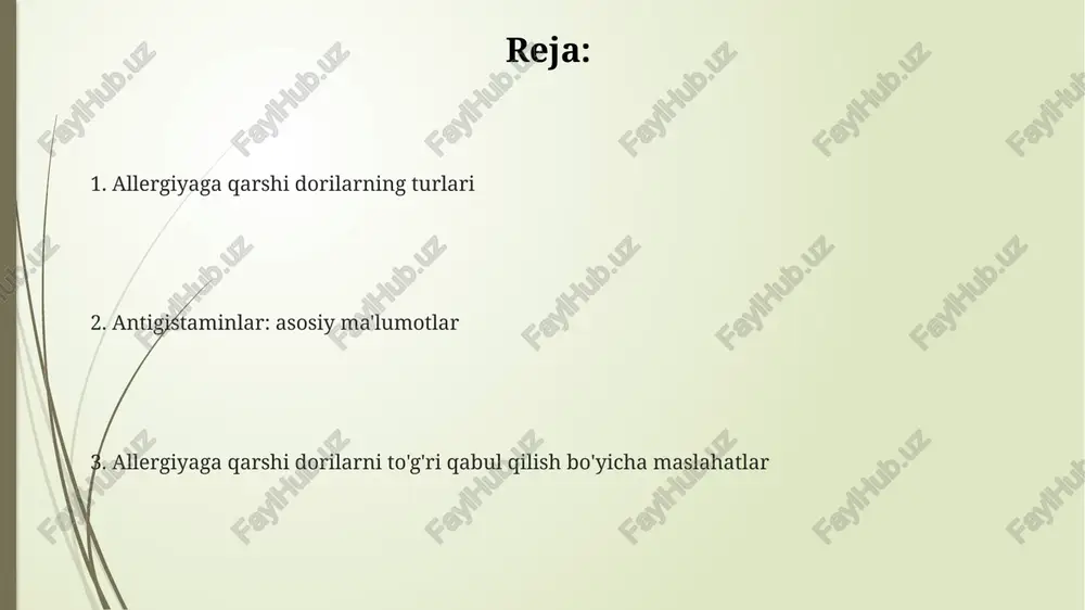 tsiyaga tayyorlaydi. allergen keyingi ta'sirida ige antitelalari bilan bog'lanib, mast hujayralarni degranulatsiyaga olib keladi, bu esa gistamin va boshqa yallig'lanish mediatorlarining chiqarilishiga sabab bo'ladi. antigistaminlar: turlari va ta'sir mexanizmi birinchi avlod antihistaminlar (masalan, difenhidramin) qon-miya to'sig'idan o'tib, markaziy asab tizimiga ta'sir etadi, bu esa sedativ ta'sir va uyquchanlikka olib keladi. ikkinchi avlod antihistaminlar (masalan, loratadin) h1 retseptorlariga selektiv ta'sir ko'rsatadi va qon-miya to'sig'idan kam o'tadi, shuning uchun kamroq sedativ ta'sirga ega. antihistaminlar h1 retseptorlarini bloklab, gistaminning ta'sirini to'xtatadi, natijada qichishish, burun oqishi va ko'z yoshlanishi kabi allergik alomatlar kamayadi. dekongestantlar: qo'llanilishi va ehtiyot choralari yuqori qon bosimi yoki yurak kasalligi bo'lgan bemorlar dekonjestantlarni ehtiyotkorlik bilan ishlatishlari kerak, chunki ular qon bosimini oshirishi va yurak urishini tezlashtirishi mumkin. dekonjestantlar burun tiqilishini davolashda qo'llaniladi, ular qon tomirlarini qisqartirib, shishni kamaytiradi. odatda, ularni 5-7 kundan ortiq qo'llash tavsiya etilmaydi. dekonjestantlar ba'zi antidepressantlar bilan o'zaro ta'sirlashishi mumkin. shuning uchun, ularni bir vaqtda ishlatishdan oldin …