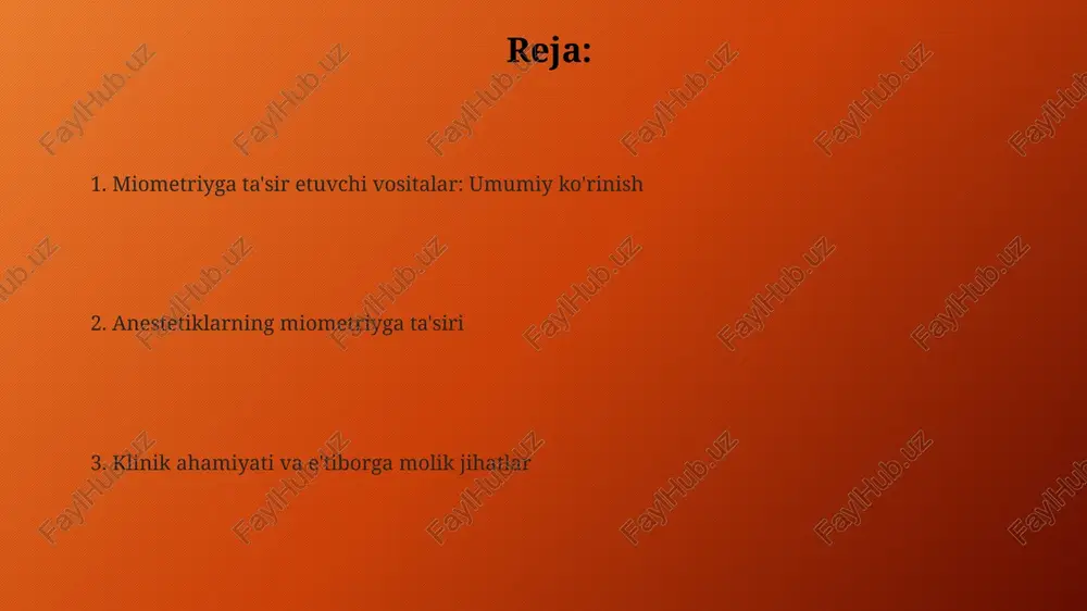 r etadi, bu esa hujayra ichidagi kaltsiy kontsentratsiyasining pasayishiga va natijada kontraktivlikning susayishiga olib keladi. inhalatsion anestetiklar, masalan, halotan, miometriyning kontraktivligini dozaga bog'liq holda susaytiradi, bu esa tug'ruqdan keyingi qon ketish xavfini oshirishi mumkin. izofluran va sevofluran kabi yangi inhalatsion anestetiklar halotanga nisbatan miometriyga kamroq ta'sir ko'rsatadi, lekin shunga qaramay, kontraktivlikni susaytirish ehtimoli mavjud. venaga yuboriladigan anestetiklarning miometriyga ta'siri venaga yuboriladigan anestetiklar, masalan propofol, miometriy tonusini va qisqarishini dozaga bog'liq holda kamaytirishi mumkin, bu esa tug'ruqdan keyingi qon ketishini kamaytirishga yordam beradi. ketamin, venaga yuboriladigan anestetik, miometriyga ta'siri bo'yicha murakkab. ba'zi tadqiqotlar past dozalarda qisqarishlarni kuchaytirishi, yuqori dozalarda esa susaytirishi mumkinligini ko'rsatadi. venaga yuboriladigan anestetiklar, ayniqsa opioidlar (fentanil, remifentanil), tug'ruq paytida og'riqni kamaytirishga yordam beradi, ammo miometriy qisqarishini susaytirish va tug'ruq davomiyligini oshirish xavfi mavjud. mahalliy anestetiklarning miometriyga ta'siri bupivakain kabi anestetiklar, miometriy hujayralarida kaltsiy kanallarini blokirovka qilib, hujayra ichidagi ca2+ darajasini pasaytiradi va qisqarishni susaytiradi. mahalliy anestetiklar miometrium qisqarishini …