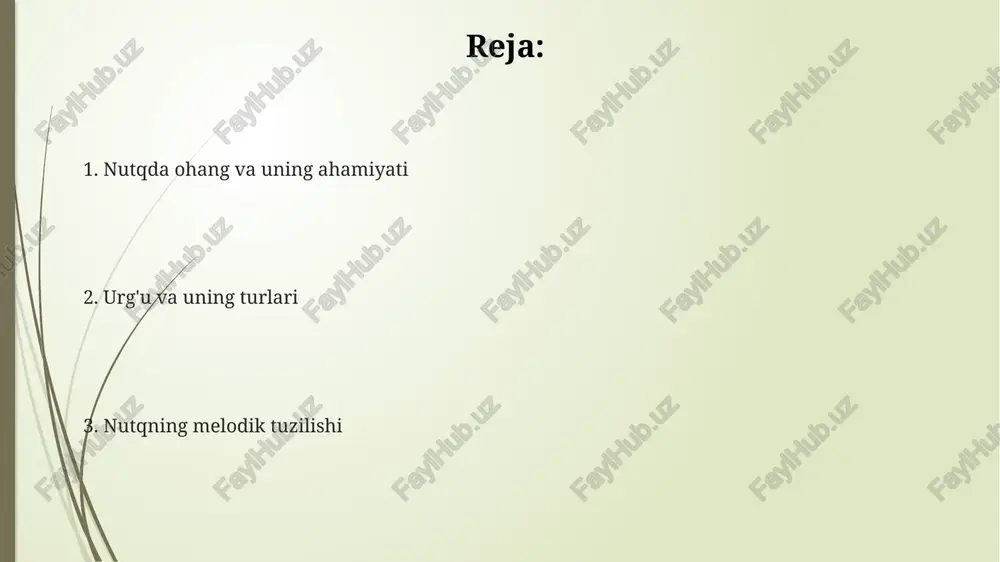 qda urg'u, 1 tilda so'zlarni ajratib ko'rsatishga yordam beradi, bu esa 2 xil ma'noga ega bo'lgan so'zlarni farqlash uchun zarur, masalan, 'olma' va 'olma' so'zdagi urg'u, 3 yoki undan ortiq bo'g'inli so'zlarda ma'noni o'zgartirishi mumkin, 4-raqamli so'zda urg'u o'rnini o'zgartirish orqali yangi ma'no yaratiladi. urg'u, 5 xil emotsional holatni ifodalashga yordam beradi, 6-sinf o'quvchilari she'r o'qishda urg'uni to'g'ri qo'llash orqali she'rning ta'sirchanligini oshirishi mumkin. ohang va urg'u: xulosa urg'u so'zlarni ajratib turadi, masalan, o'zbek tilida asosiy urg'u odatda so'nggi bo'g'inga tushadi, lekin 1-2 istisnolar mavjud. ohang nutqning emotsionalligi va ma'nosini belgilaydi, intonatsiya 3-4 xil bo'lishi mumkin, nutqning umumiy rangini yaratadi. ohang va urg'u birgalikda nutqning ritmik tuzilishini hosil qiladi, bunda pauzalar va tembr 5-6 darajada ahamiyatga ega. e'tiboringiz uchun rahmat image1.png