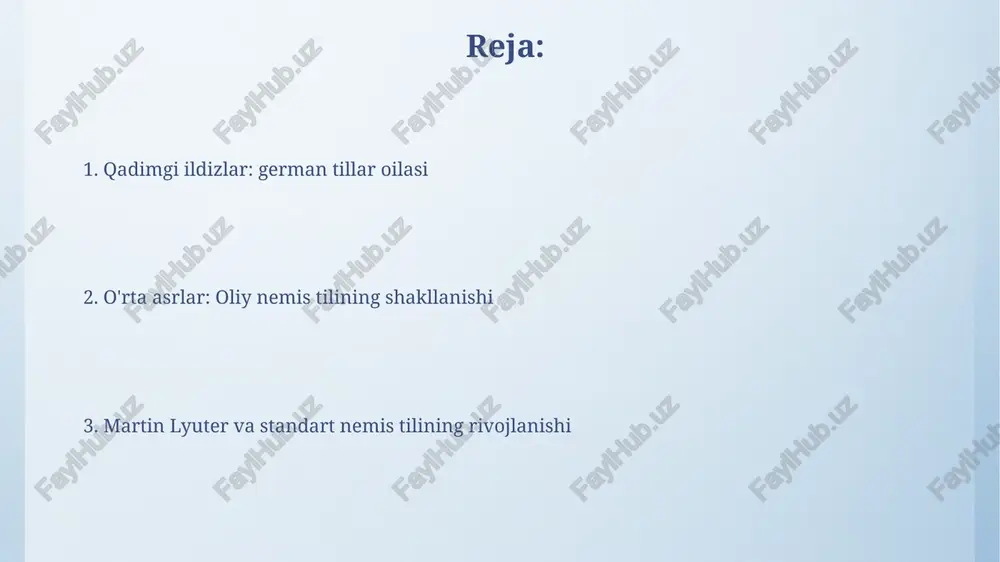 a hissa qo'shdi, bu esa umumiy tushunishni yaxshiladi. lyuterning injil tarjimasi va boshqa asarlari 16-asrda nemis tilining grammatikasi, imlosi va lug'at boyligini standartlashtirishga yordam berdi, natijada yagona adabiy til paydo bo'ldi. yangi yuqori nemis tilining rivojlanishi yangi yuqori nemis tili xvi asrda martin lyuterning bibliyani tarjima qilishi orqali shakllandi, bu esa standartlashtirishga katta hissa qo'shdi va umumiy tilni yaratdi. dastlabki bosqichlarda, ayniqsa xvii-xviii asrlarda, adabiy til shakllanishi jarayonida turli shevalar va mintaqaviy variantlar o'rtasida raqobat mavjud edi. grimm qonunlari va unlilarning o'zgarishi grimm qonuni birinchi germancha tovush siljishini tushuntiradi, unda indoevropa portlovchi undoshlari germancha undoshlariga o'zgargan, masalan, *p > f* o'zgarishi kuzatiladi. unlilarning o'zgarishi, yoki umlaut, german tillarida, masalan, *a* tovushining *ä* ga o'zgarishi singari, orqa unlining oldingi unli ta'sirida oldinga siljishini bildiradi. nemis tili lug'atining boyishi 17-asrda, ayniqsa 30 yillik urushdan so'ng, adabiy nemis tilini standartlashtirish uchun til jamiyatlari (sprachgesellschaften) lotin va fransuz tillaridan ko'plab so'zlarni o'zlashtirdi. nemis tilining …