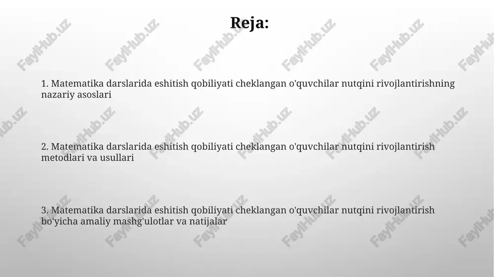 damlar berish, og‘zaki topshiriqlarni 50% gacha kamaytirish, matematik masalalarni tushunish va yechishda yordam beradi. matematik terminologiyani oʻrgatish usullari o'quvchilarga matematik terminologiyani vizual qo'llanmalar, masalan, diagrammalar va 3d modellari orqali o'rgatish, "perimetr" kabi tushunchalarni tushunishni osonlashtiradi. matematik atamalarni kundalik hayotdagi misollar bilan bog'lash, masalan, "proportsiya"ni retseptlarda tushuntirish, 2/4 va 4/8 ning teng ekanligini ko'rsatadi. vizual materiallardan foydalanish vizual materiallar, masalan, 2d shakllar yoki 3d jismlar, mavhum matematik tushunchalarni 40% gacha yaxshiroq tushunishga yordam beradi, ayniqsa eshitish qobiliyati cheklangan o'quvchilar uchun. grafik kalkulyatorlar va interaktiv dasturlar kabi vizual vositalar tenglamalarni tasvirlash va ma'lumotlarni tahlil qilishda 30% ga ko'proq tushunarli bo'lishi mumkin, bu muhim usul. interaktiv oʻyinlar va mashqlar interaktiv oʻyinlar 1 dan 100 gacha sonlarni vizualizatsiya qilishda yordam beradi, raqamlarni moslashtirish va ularni tushunishni yaxshilaydi. geometrik shakllarni o'rganishda interaktiv o'yinlar, masalan, 'shakllarni toping', 3d modellar bilan ishlash orqali makonni tushunishni rivojlantiradi. guruhlarda ishlashning afzalliklari guruhda ishlash orqali o'quvchilar 2 yoki undan ortiq …