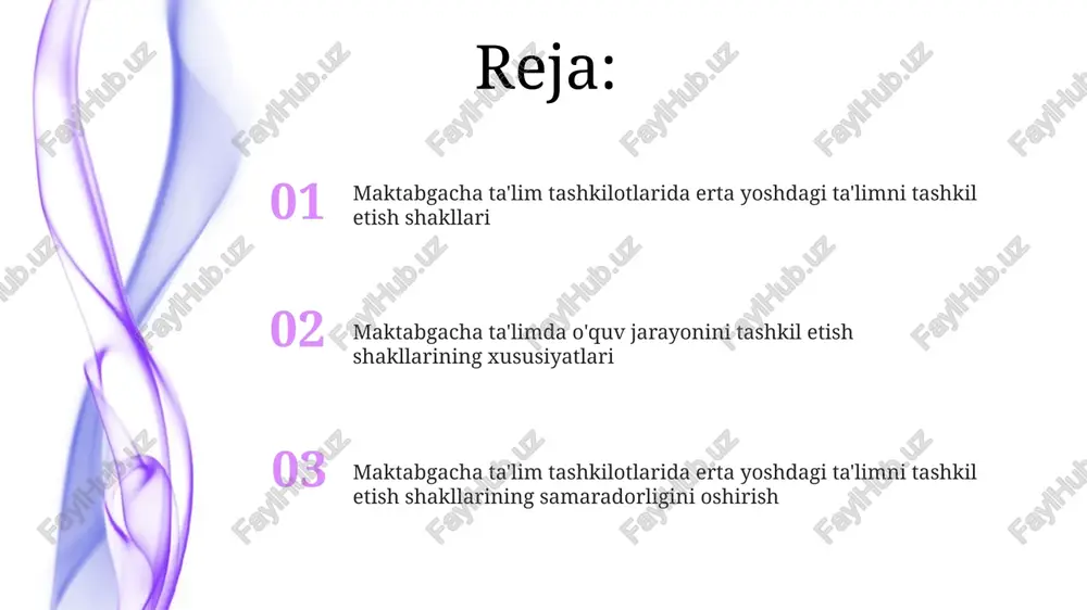 , jumladan, loyihaviy ishlar, bolaning 5-6 yoshdagi bilim olish qobiliyatini rivojlantiradi va ularning mustaqil fikrlashini shakllantirishga yordam beradi. individual ta'lim shakllari, masalan, 1:1 o'qitish, bolaning 3-4 yoshdagi ehtiyojlarini hisobga olib, uning qiziqishlariga mos ravishda ta'lim berishni maqsad qiladi. guruhli ta'lim shakllari guruhli taʼlim shakllari 2 yoshdan 7 yoshgacha boʻlgan bolalarni oʻz ichiga oladi, ularning rivojlanish darajasiga koʻra guruhlarga boʻlinadi: kichik, oʻrta, katta va maktabga tayyorlov. ushbu shaklda darslar 15-30 daqiqa davom etadi, bu bolalarning yoshiga bog'liq bo'lib, turli xil didaktik o'yinlar va mashqlar orqali bilim berishga qaratilgan. frontal ta'lim shakllari frontal ta’lim shakllarida 20-30 nafar bola bir vaqtning o'zida o'qitiladi, bunda umumiy mavzu bo'yicha bir xil topshiriqlar bajariladi, masalan, ertalabki davra suhbati. bu shaklda o'qituvchi barcha bolalarga bir vaqtning o'zida murojaat qiladi, 15-25 daqiqa davomida dars o'tiladi va barcha bolalar bir xil materialni o'zlashtiradi. integratsiyalashgan ta'lim shakllari bu shakllar bolalarning 3-4 yoshdagi faoliyati davomida turli fanlar (masalan, matematika va musiqa) …