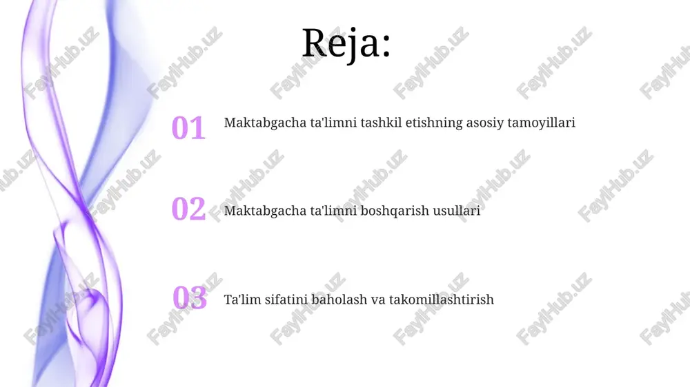qobiliyatini kuzatish mumkin. bolalar rivojlanishini baholashda, kuzatuv usuli muhim, u bolaning xatti-harakatlarini va qobiliyatlarini aniqlashga yordam beradi, bu erta aralashuv imkoniyatini beradi. ota-onalar bilan hamkorlik ota-onalar bilan hamkorlikda erta rivojlanish markazlari uchun 3-5 yoshli bolalar uchun o'quv rejasini ishlab chiqishda ularning fikri inobatga olinadi. maktabgacha ta'lim tashkilotlarida ota-onalar uchun muntazam ravishda 10-15 kishilik guruhlarda bolalar psixologiyasi bo'yicha seminar-treninglar o'tkaziladi. xavfsizlik va sogʻliqni saqlash bolalar xavfsizligini ta'minlash uchun har 25 bolaga kamida bitta o'qituvchi bo'lishi kerak, bu nisbat bolalarning ehtiyojlarini qondirishga yordam beradi. maktabgacha ta'lim muassasalarida sanitariya-gigiyena qoidalariga qat'iy rioya qilish, jumladan, har bir bolaga kamida 2.5 kvadrat metr maydon ajratilishi kerak. inkluziv taʼlim inklyuziv taʼlimda barcha bolalar, shu jumladan nogironligi bor bolalar, teng huquqlarga ega va umumiy taʼlim muhitida oʻqishlari taʼminlanadi. bunda 20 dan ortiq huquqlar kafolatlanadi. inklyuziv taʼlim har bir bolaning noyob ehtiyojlarini qondirish uchun moslashtirilgan taʼlim usullarini joriy etishni oʻz ichiga oladi, 100% imkoniyat yaratish maqsadida. resurslarni boshqarish …