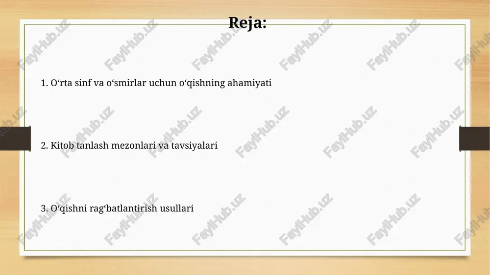 irlar uchun kitoblar tavsiyasi o'smirlar adabiyoti 13 yoshdan 18 yoshgacha bo'lgan bolalar uchun mo'ljallangan bo'lib, shaxsiy o'sish va ijtimoiy muammolarni o'rganuvchi kitoblarni o'z ichiga oladi. o'smirlar kitoblari orasida turli janrlar mavjud: fantastika, ilmiy fantastika, tarixiy romanlar va 9 dan 12 yoshgacha bo'lgan o'quvchilar uchun mo'ljallangan erta o'smirlar kitoblari. janrlarni o'rganish janrlarni o'rganish 6-8 sinf o'quvchilariga matnlarning xususiyatlarini, masalan, fantastika va non-fantastikani aniqlashga yordam beradi, bu esa ularning tushunish qobiliyatini oshiradi. janrlarni aniqlash 10 yoshdan 14 yoshgacha bo'lgan o'quvchilarga tanqidiy fikrlashni o'rgatadi; ular hikoyalarning tuzilishi, mavzusi va 9 ta asosiy janrini solishtirishni o'rganadi. mutolaa odatini rivojlantirish mutolaa odatini rivojlantirish uchun 10-14 yoshli o'smirlarga qiziqarli fantastika va sarguzasht janrlaridagi kitoblarni taklif etish muhim, chunki ular hayolotni boyitadi. o'quvchilarning qiziqishini oshirish uchun 8-12 yoshdagilar uchun o'zbek xalq ertaklari va zamonaviy bolalar adabiyotini taqdim etish, ularning tushunish qobiliyatini oshiradi. ota-onalar va o'qituvchilarning roli ota-onalar bolalar uchun kitob tanlashda faol ishtirok etishlari, 10-14 yoshdagi o'g'il-qizlar …