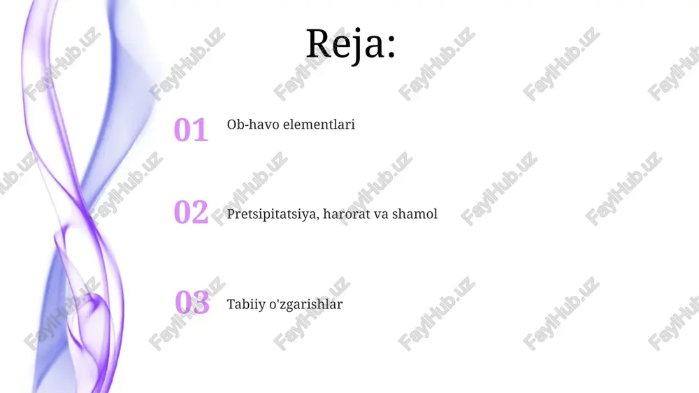 ubiy yarimsharda chapga burilishiga olib keladi. atmosfera bosimi va shamolga ta'siri koriolis effekti yerning aylanishi tufayli shamollarni og'diradi, shimoliy yarim sharda o'ngga va janubiy yarim sharda chapga, bu esa 15-30 graduslik burchak ostida ta'sir qiladi. atmosfera bosimi shamol tezligiga bevosita ta'sir qiladi: yuqori bosimdan past bosimga yo'nalgan kuchli bosim gradienti 10 m/s va undan yuqori bo'lgan shamollarni keltirib chiqaradi. pretsipitatsiyaga ta'sir qiluvchi omillar atmosferadagi namlik miqdori, ya'ni nisbiy namlikning 100% ga yaqinlashishi, yog'ingarchilik ehtimolini oshiradi. yuqori namlik bug'lanishni kamaytirib, kondensatsiya jarayonini tezlashtiradi. havo massalarining harorati, masalan, iliq havo sovuq havoga nisbatan ko'proq namlikni ushlab turishi mumkin. issiq havo ko'tarilib soviganda, namlik kondensatsiyalanib, yog'ingarchilikka olib keladi. harorat o'zgarishining sabablari yerning egilishi, ya'ni 23.5 graduslik burchak quyosh nurlarining tushish burchagini o'zgartiradi, bu esa haroratning mavsumiy o'zgarishlariga olib keladi. atmosferadagi gazlar, xususan issiqxona gazlari, quyoshdan kelayotgan qisqa to'lqinli nurlanishni o'tkazib, yer yuzasidan taralayotgan uzun to'lqinli nurlanishni ushlab qoladi. shamollar yo'nalishiga ta'sir etuvchi kuchlar …