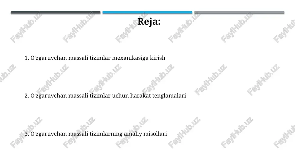 'zgarishi. o'zgaruvchan massali tizimlar uchun umumiy shakl quyidagicha: f_ext + (dm/dt)u = ma, bu yerda f_ext - tashqi kuch, dm/dt - massa o'zgarish tezligi va u - nisbiy tezlik. raketa harakati: asosiy tenglama raketa harakatining asosiy tenglamasi, tsiolkovskiy tenglamasi sifatida ham tanilgan, yakuniy tezlik (δv) raketa dvigatelining chiqish tezligi (ve) va dastlabki hamda yakuniy massalar nisbatiga bog'liqligini ko'rsatadi. ideal raketa tenglamasi gravitatsiya, atmosfera qarshiligi kabi omillarni e'tiborga olmaydi; u massaning uzluksiz o'zgarishi va impulsning saqlanishi qonunini tahlil qilish orqali olinadi, bu δv = ve * ln(m0/mf) formula bilan ifodalanadi. raketa harakatining turlari: bir bosqichli va ko'p bosqichli raketalar bir bosqichli raketalar barcha yonilg'ini bitta tuzilmada olib yuradi. bosqich ajratilmagani bois, ularning delta-v tezligi ko'p bosqichli raketalar kabi yuqori emas, maksimal tezlikka ta'siri bor. ko'p bosqichli raketalar ikki yoki undan ortiq bosqichga ega bo'lib, har biri o'z dvigateli va yonilg'isiga ega. har bir bosqich ishlatilgach, u tashlanadi, og'irlik kamayadi va samaradorlik …