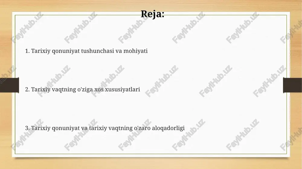 rsatdi. vaqt omili qonuniyatning amal qilish doirasini cheklashi mumkin; misol uchun, 20-asrdagi sanoat rivojlanish qonuniyatlari hozirgi axborot asrida to'liq qo'llanilmasligi mumkin. dialektik bog'liqlikda vaqt qonuniyatlarning shakllanishi va namoyon bo'lishiga ta'sir qiladi; masalan, har 50-100 yilda texnologik inqiloblar iqtisodiy qonuniyatlarni o'zgartiradi. tarixiy qonuniyatlarning namoyon bo'lish shakllari demografik o'sish qonuniyati, aholi sonining 20-asrda keskin ortishi, urbanizatsiya jarayonlari va migratsiya oqimlarida ko'rinadi, bu esa resurslarga bosimni oshiradi. ijtimoiy-iqtisodiy formatsiyalarning almashinuvi qonuniyati, masalan, feodalizmdan kapitalizmga o'tish, inqiloblar, islohotlar va evolyutsion o'zgarishlar orqali 18-19-asrlarda namoyon bo'lgan. texnologik taraqqiyot qonuniyati, 21-asrda raqamli texnologiyalarning rivojlanishi, sun'iy intellekt va robototexnika sohalarida innovatsiyalar bilan ifodalanib, ishlab chiqarishni avtomatlashtiradi. tarixiy vaqtning o'lchov birliklari geologik davrlar, masalan, yura davri, millionlab yillarni qamrab oladi va bu davrlar geologik vaqt shkalasi orqali yer tarixini tushunish uchun juda muhimdir. yillar tarixiy vaqtning muhim oʻlchov birligidir, odatda oʻn yilliklar (10 yil), asrlar (100 yil) va ming yilliklar (1000 yil) kabi kattaroq davrlarni belgilash uchun ishlatiladi. …