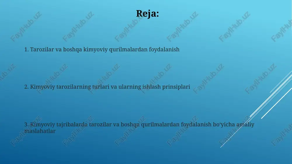 munalarni tahlil qilish uchun qo'llaniladi. mikrotarozilarning sezgirligi nano-gramm diapazonida boʻlib, katalizatorlar, oqsillar va polimerlarni oʻlchashda muhim rol oʻynaydi. boshqa kimyoviy o'lchov asboblari kulonmetriya - bu moddadagi ma'lum elementni to'liq elektrolizlash uchun zarur bo'lgan elektr miqdorini o'lchash orqali moddaning miqdorini aniqlashga asoslangan 100% aniq o'lchash usuli. spektrofotometriya nurlanishning namunadan o'tish yoki aks etishini o'lchash orqali moddaning kontsentratsiyasini aniqlaydi. lambert-ber qonuniga ko'ra, yutilish kontsentratsiyaga proporsionaldir. ph-metrlar: kislotalilikni o'lchash ph-metrlar eritmalar yoki boshqa moddalarning kislotalilik yoki ishqoriylik darajasini aniqlash uchun ishlatiladi, bu ph qiymati 0 dan 14 gacha bo'lgan shkala orqali ifodalanadi. ph-metrlar elektrod yordamida ishlaydi, u eritmada vodorod ionlari (h+) konsentratsiyasini o'lchaydi va bu ma'lumotni ph ko'rsatkichiga aylantiradi, bu odatda raqamli displeyda ko'rsatiladi. spektrofotometrlar: yorug'likni yutish tahlili spektrofotometrlar namuna orqali o'tayotgan nur intensivligini o'lchaydi, bu esa absorbans yoki o'tkazuvchanlik qiymatlarini aniqlashga imkon beradi, odatda 200-800 nm diapazonida. yorug'likni yutish tahlili lambert-beer qonuniga asoslanadi, bu qonunga ko'ra absorbans konsentratsiya va yorug'lik yo'lining uzunligiga …