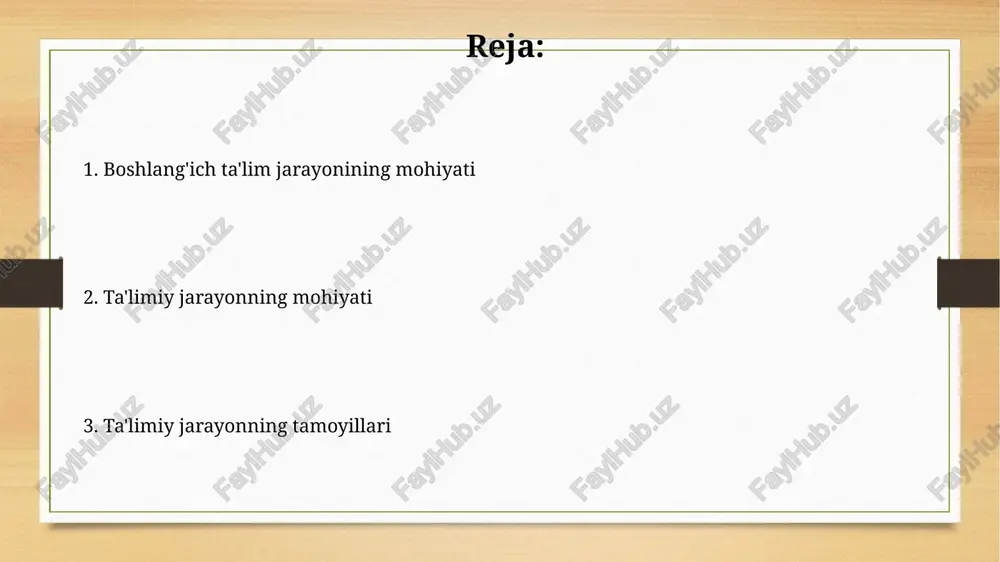 guruhlarda ishlash, 6-8 yoshli bolalarning qiziqishini oshiradi. zamonaviy ta'lim texnologiyalari, masalan, 3d modellashtirish, 1-4 sinf o'quvchilariga mavzularni chuqurroq tushunishga yordam beradi va ularning kognitiv rivojlanishini tezlashtiradi. o'qituvchining roli va vazifalari o'qituvchi, ta'lim sifatini oshirishda muhim rol o'ynaydi, 1-4 sinflarda dars berib, o'quvchilarga 21-asr ko'nikmalarini singdirishga harakat qiladi. o'qituvchining asosiy vazifasi – o'quvchilarning individual xususiyatlarini hisobga olgan holda 3 ta asosiy: ta'limiy, tarbiyaviy va rivojlantiruvchi vazifalarni amalga oshirishdir. o'quvchilarning xususiyatlari o'quvchilarning yosh xususiyatlari muhim: 6-10 yoshdagi bolalar sezgi-idrok, xotira, diqqatning beqarorligi, qiziqishlari o'zgaruvchanligi bilan ajralib turadi. individual farqlar o'quv jarayonida hisobga olinishi shart. har bir o'quvchi o'ziga xos qobiliyat, temperament va o'rganish tezligiga ega (masalan, 20% vizual, 30% auditor, 50% kinestetik). o'quv muhitini yaratish o'quv muhitini yaratish 1) o'quvchilarning 100% faolligini ta'minlash, ularning ijodiy salohiyatini 2 barobar oshirish va o'zlashtirish sifatini 75% yaxshilashga qaratilgan. o'quv muhitini yaratish 2) individual yondashuvni qo'llab, har bir o'quvchining 3 xil ehtiyojini hisobga oladi va o'quv …