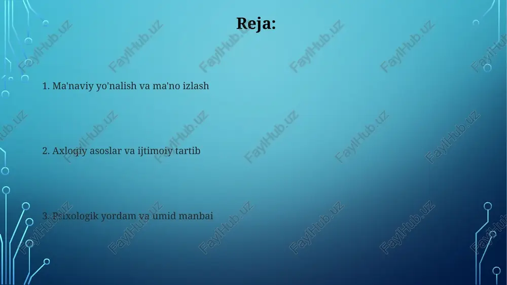 ilikni mustahkamlaydi, 5 vaqt namoz kabi, bunda odamlar birga yig'ilib, ijtimoiy aloqalarni rivojlantiradi va birdamlikni oshiradi. ruhiy taskin va umid berish ruhiy taskin, 1-asrda paydo boʻlgan xristianlikning asosiy vazifasi boʻlib, dindorlarga hayotdagi qiyinchiliklarga bardosh berish uchun ichki tinchlik va sabr-toqat beradi. umid berish, islomdagi jannat tushunchasi kabi, murakkab muammolarga duch kelgan odamlarga kelajakka optimistik qarashga yordam beradi va motivatsiya manbai bo'ladi. an'analar va marosimlarni saqlash an'analarni saqlash oilaviy aloqalarni mustahkamlaydi, bu yerda har bir avlod o'z tajribasini o'rgatadi va 100 yillik tarixni keyingilarga yetkazish orqali barqarorlikni ta'minlaydi. marosimlar, masalan, navro'z bayrami, jamiyat a'zolarini birlashtiradi va o'zaro hurmatni shakllantiradi, bu esa yillik taqvimga muvofiq 12 oy davomida madaniy qadriyatlarni saqlashga yordam beradi. bilim va tushunchalarni yetkazish diniy dunyoqarash axloqiy normalar va qadriyatlarni singdirish orqali jamiyat a'zolariga qanday yashash kerakligini tushuntiradi, 10 ta asosiy yo'nalishni belgilab beradi. ushbu dunyoqarash muqaddas matnlar va rivoyatlar orqali kosmologiya, tarix va insoniyatning kelib chiqishi haqida tushunchalar …