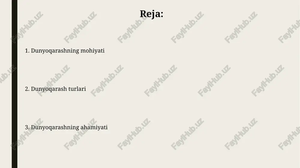 hda olam 3 qismga: osmon (xudolar), yer (odamlarning makoni) va yer osti dunyosiga (o'liklar olami) bo'linadi; ularning o'zaro ta'siri doimiy. mifologik dunyoqarashda vaqt chiziqli emas, balki tsiklikdir, ya'ni tabiatdagi 4 fasl almashinuvi kabi voqealar doimiy takrorlanadi, yangilanish ramzi sifatida. falsafiy dunyoqarash falsafiy dunyoqarash borliqning 3 asosiy savolini hal etishga qaratilgan: borliqning mohiyati, bilishning imkoniyatlari va insonning undagi o'rni masalalari. falsafiy dunyoqarashda 2 ta asosiy yo'nalish mavjud: materializm, borliqning asosi moddiy deb hisoblaydi, idealizm esa, ong yoki ruh birinchi o'rinda turadi, deydi. kundalik dunyoqarash "kundalik dunyoqarash" – bu har bir insonning kundalik hayotida shakllanadigan, aniq nazariy asosga ega bo'lmagan, oddiy tushunchalar va tajribalarga asoslangan dunyoqarashi. ushbu turdagi dunyoqarash, odatda, shaxsning bevosita kuzatishlari, 1-avloddan 2-avlodga o'tadigan an'analar va uning 3 muhitidan olgan ta'sirlari natijasida yuzaga keladi. dunyoqarashning jamiyatdagi roli dunyoqarash ijtimoiy barqarorlikni ta'minlaydi, 19-asrda shakllangan milliy g'oyalarni mustahkamlab, 21-asrda jamiyat taraqqiyotini belgilovchi axloqiy me'yorlarni shakllantiradi. dunyoqarash ijtimoiy faollikni kuchaytiradi, 20-asr oʻrtalarida ommalashgan …