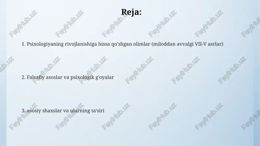 bog'langanligini ta'kidladi, bu esa 7-asr psixologiyasiga katta ta'sir ko'rsatdi. u sog'liqni tana ichidagi qarama-qarshi kuchlar (issiq-sovuq, quruq-nam) o'rtasidagi muvozanat deb hisoblagan, bu g'oya keyingi psixologik nazariyalarga 5-asrda ham ta'sir ko'rsatgan. alkmeon kuzatuvlarga asoslangan tadqiqotlar olib borgan, masalan ko'zning tuzilishini o'rganish, bu esa erta psixologiya faniga empirik usullarni joriy etishga yordam berdi. empedoklning ta'siri empedoklning muhabbat (sevgi) va nizo (adovat) kuchlari ruhiy hodisalarni tushuntirishga urinish bo'lib, keyingi psixologik nazariyalarga, xususan, motivatsiya sohasida ta'sir ko'rsatdi. empedoklning to'rt element nazariyasi (yer, suv, havo, olov) psixologiyaga ta'sir qilib, temperamentlarni tushunishda muhim bo'lgan g'oyalarni shakllantirishga yordam berdi. empedokl sezgi jarayonlarini tushuntirishda 'emanation' nazariyasidan foydalangan, bu esa keyinchalik ong va tashqi dunyo o'rtasidagi bog'liqlik haqidagi bahslarga zamin yaratdi. demokritning atomistik nazariyasi demokrit atomlarning harakatini tasodifiy deb hisoblagan, ular fazoda to'qnashadi va birlashadi, vaqt o'tishi bilan turli xil jismlar va hodisalarni hosil qiladi. demokritning atomistik nazariyasi borliqning asosiy qismlari bo'linmas va ko'zga ko'rinmas atomlar va bo'shliqdan iborat …